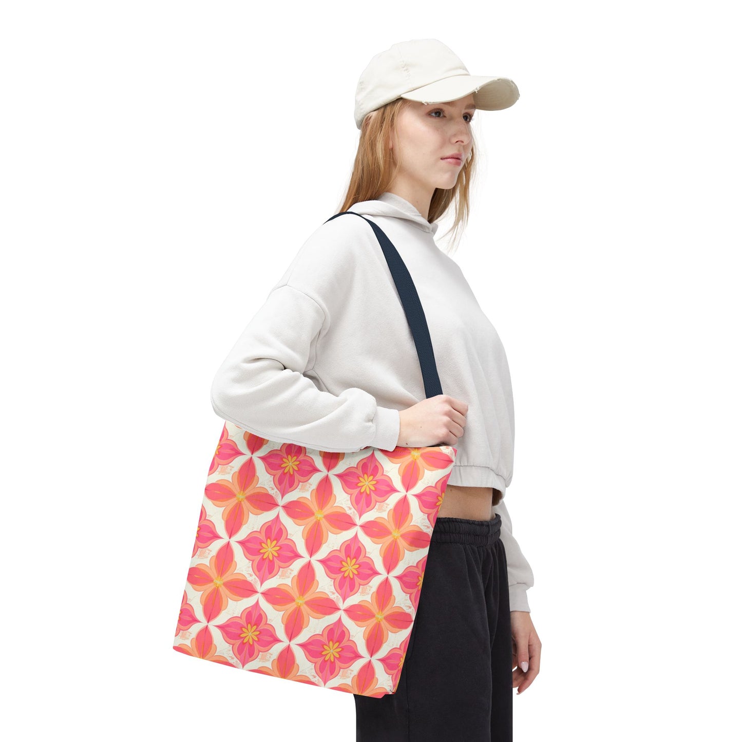 Pink Floral Geometric Tote Bag —  Reusable Shopper