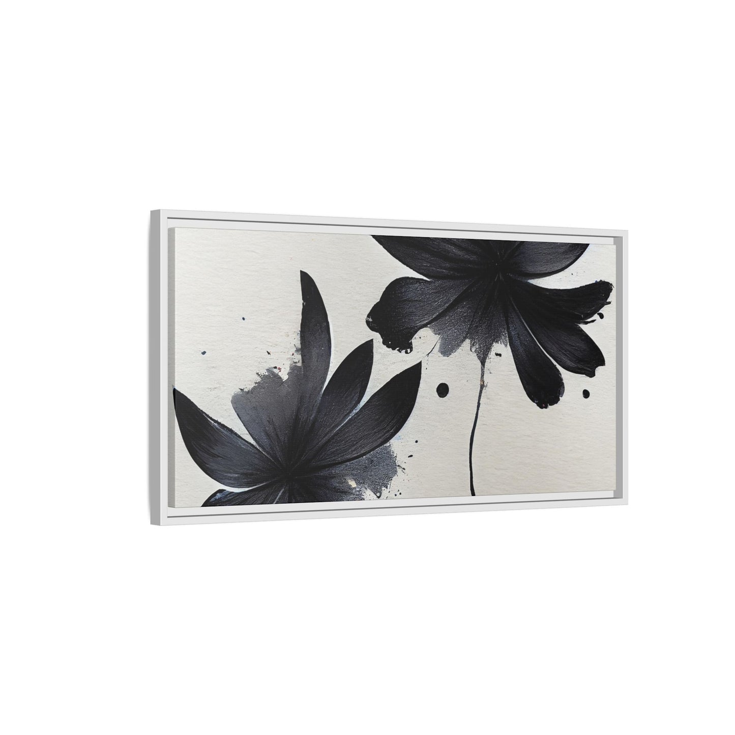 Framed Black Floral Matte Canvas Wall Art — Monochrome Botanical Print