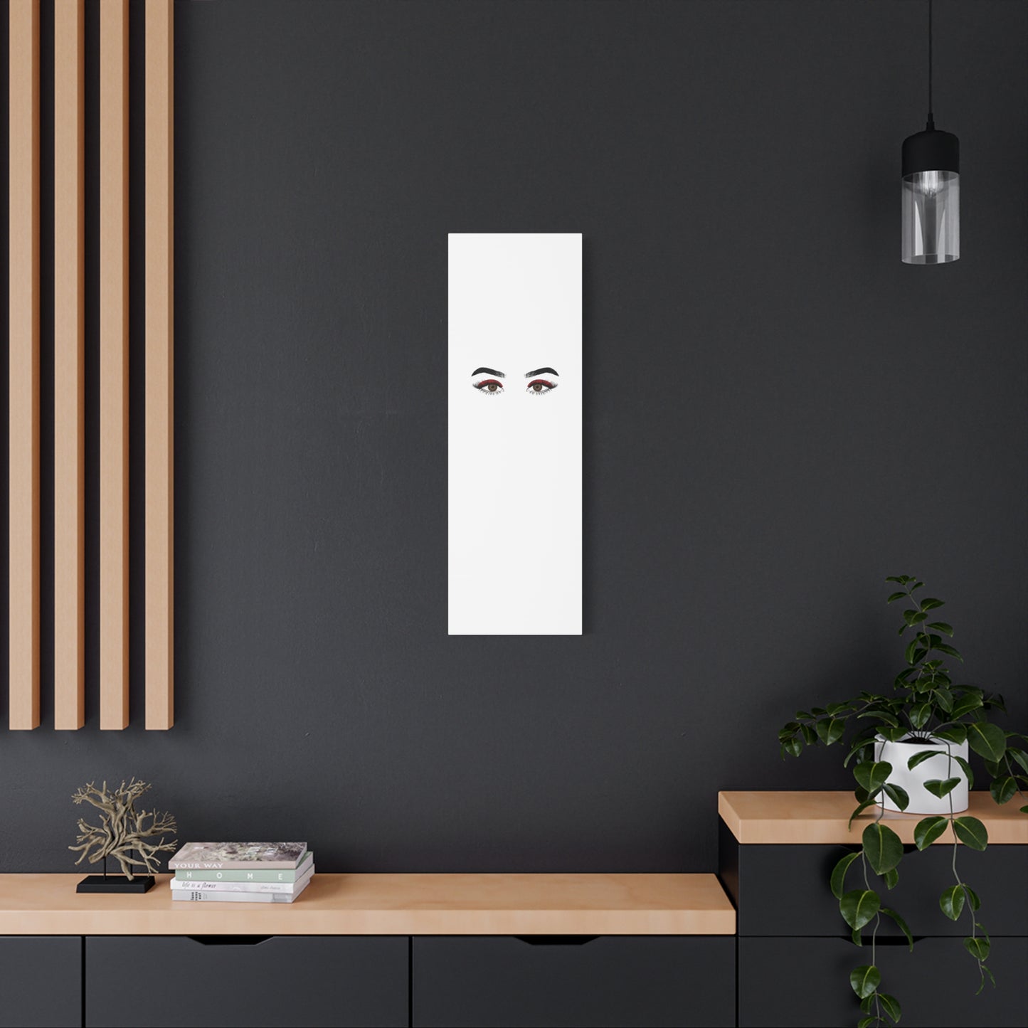 Glam Eyes Matte Canvas Wall Art — Brown Eyes with Red Lashes