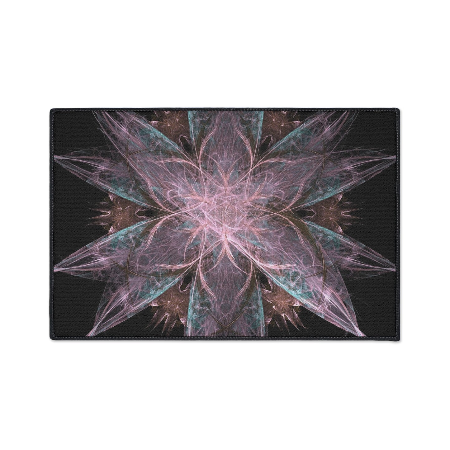 Abstract Floral Mandala Heavy-Duty Floor Mat — Pink Teal Fractal Design
