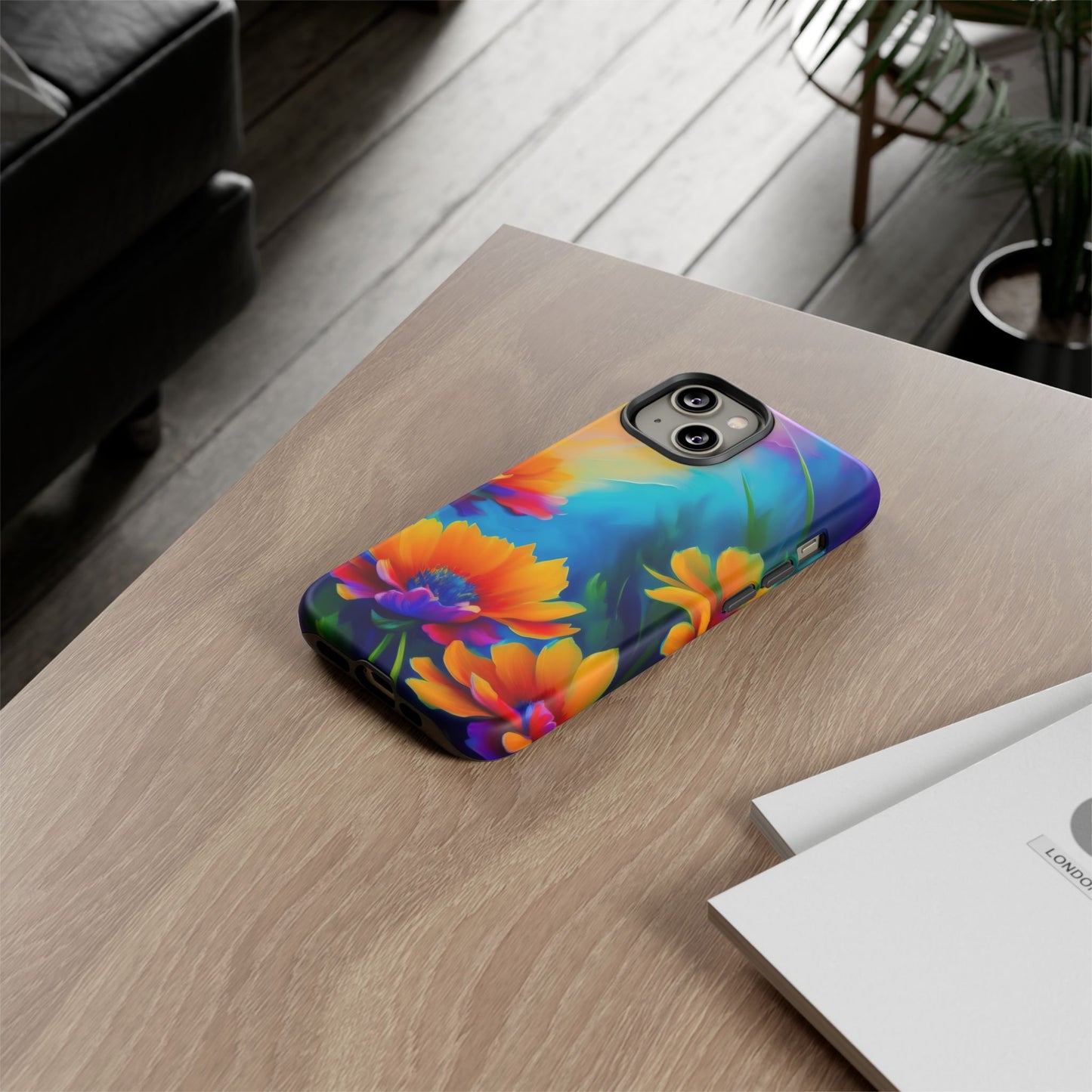 Floral Sunset Tough Phone Case — Vibrant Watercolor Flowers Protective Cover
