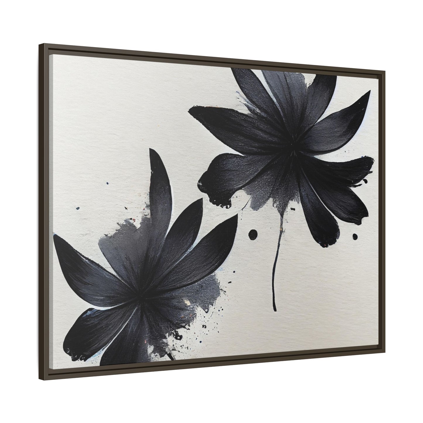 Framed Black Floral Matte Canvas Wall Art — Monochrome Botanical Print