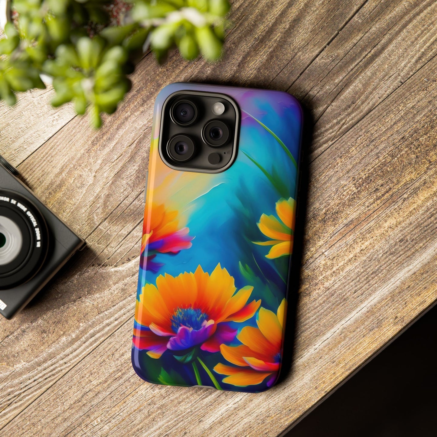 Floral Sunset Tough Phone Case — Vibrant Watercolor Flowers Protective Cover