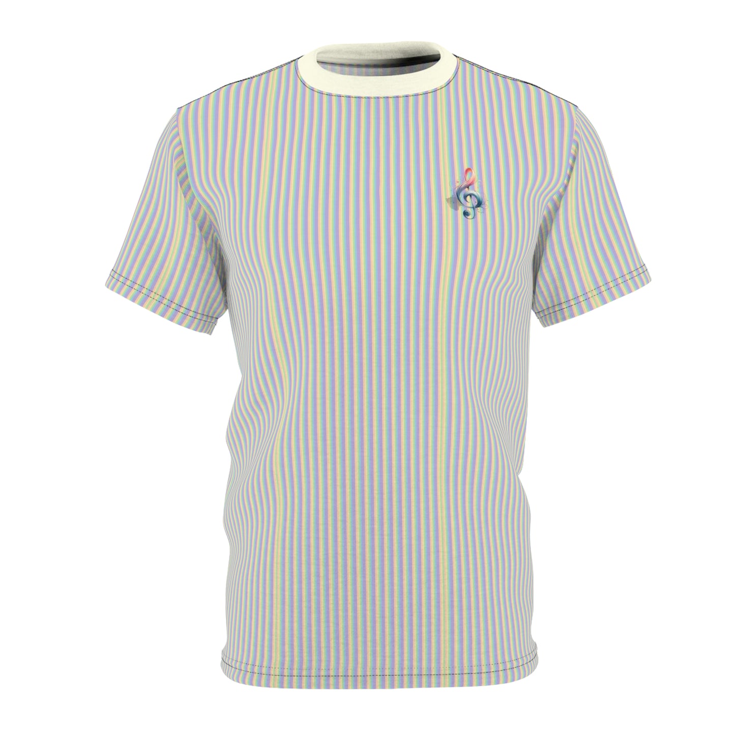 Striped Pastel Tee with Floral Pin Graphic