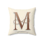 Monogram M Throw Pillow — Elegant Copper Initial Decorative Pillow
