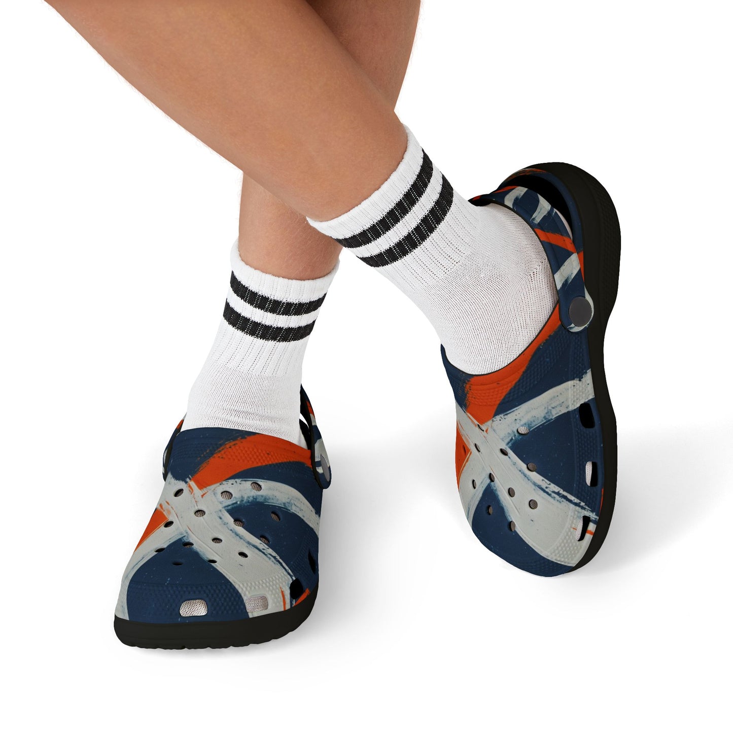 Kids Abstract Navy & Orange EVA Foam Clogs — Slip-On Summer Sandals