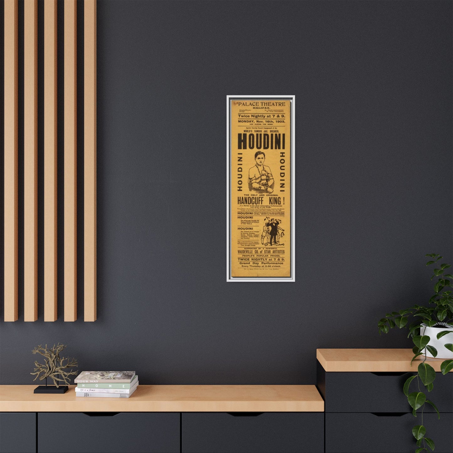 Houdini Vintage Poster Matte Canvas Print (Framed)