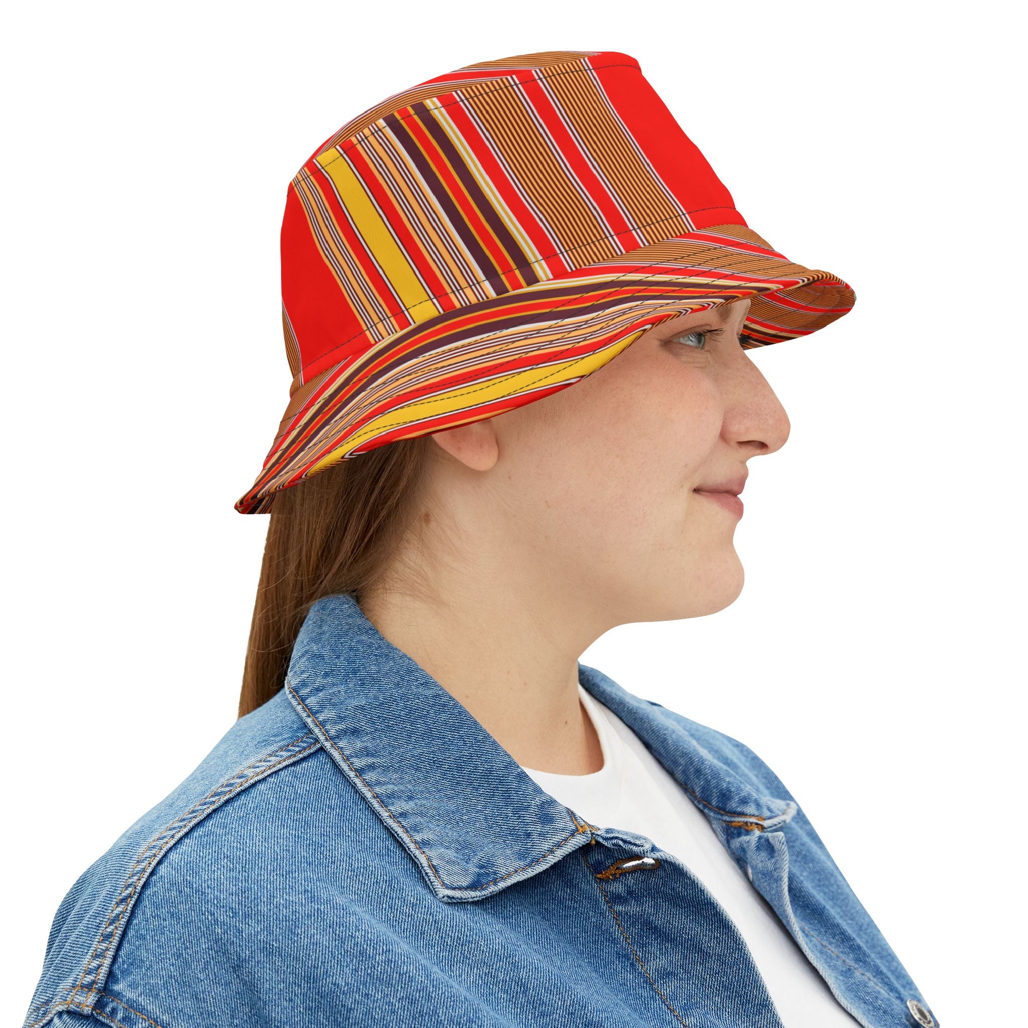 Red Stripe Pattern Bucket Hat — Vibrant Summer Sun Hat