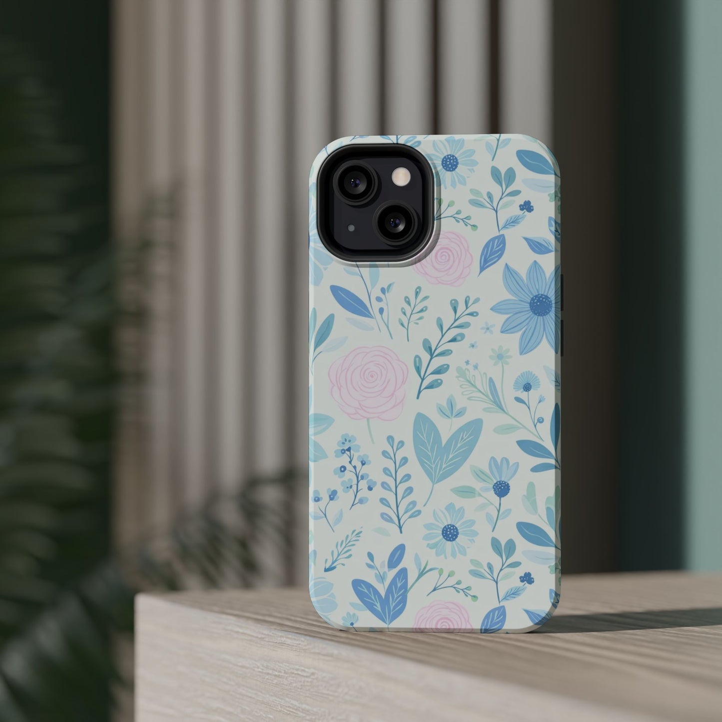 Floral Pastel Magnetic Impact Phone Case — Blue & Pink Botanical Design