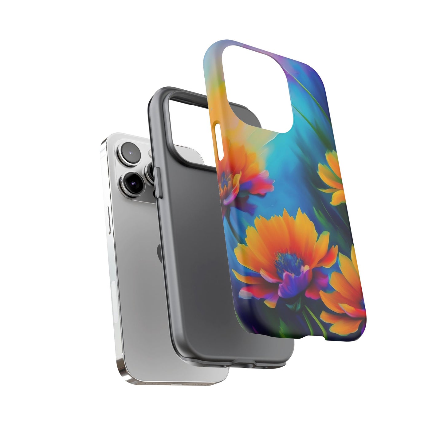 Floral Sunset Tough Phone Case — Vibrant Watercolor Flowers Protective Cover