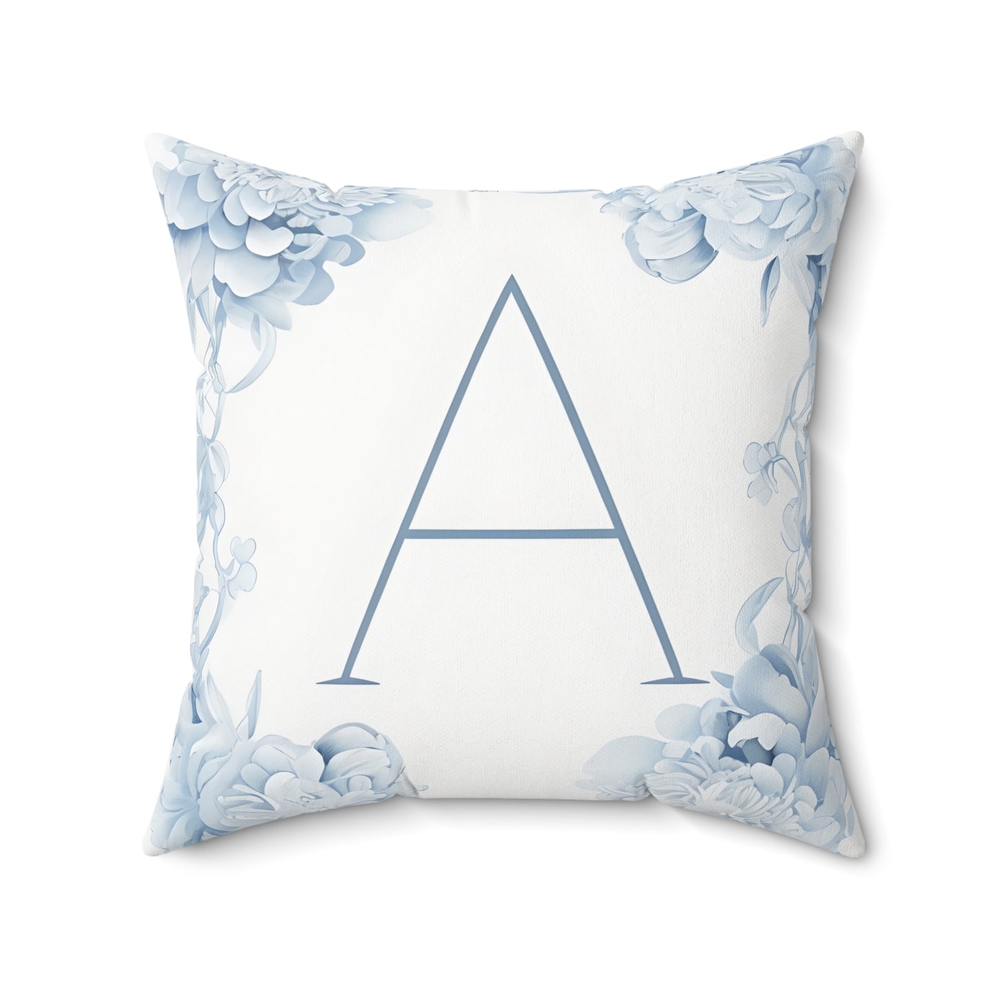 Monogram Pillow - Blue Floral Letter 'A' Square Throw Pillow