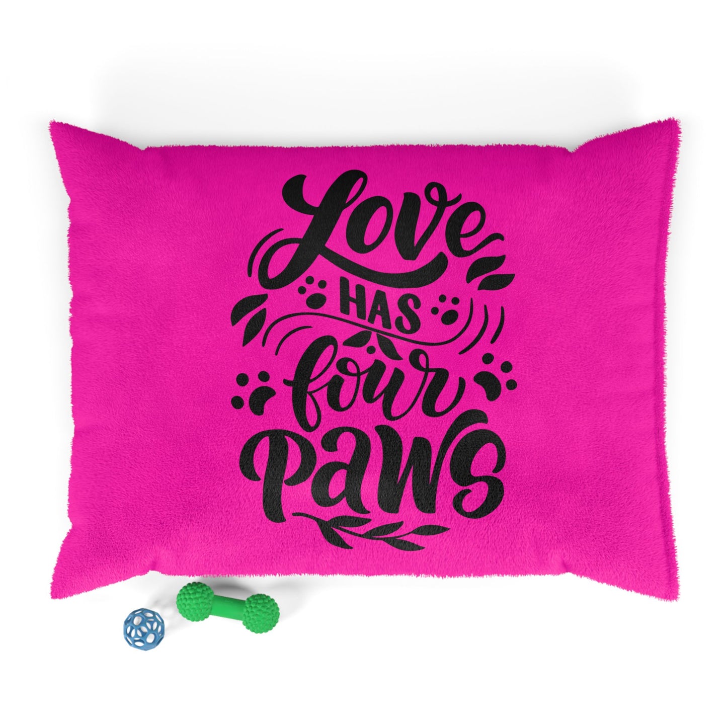 Pet Bed — "Love Has Four Paws" Fuchsia Plush Dog & Cat Bed