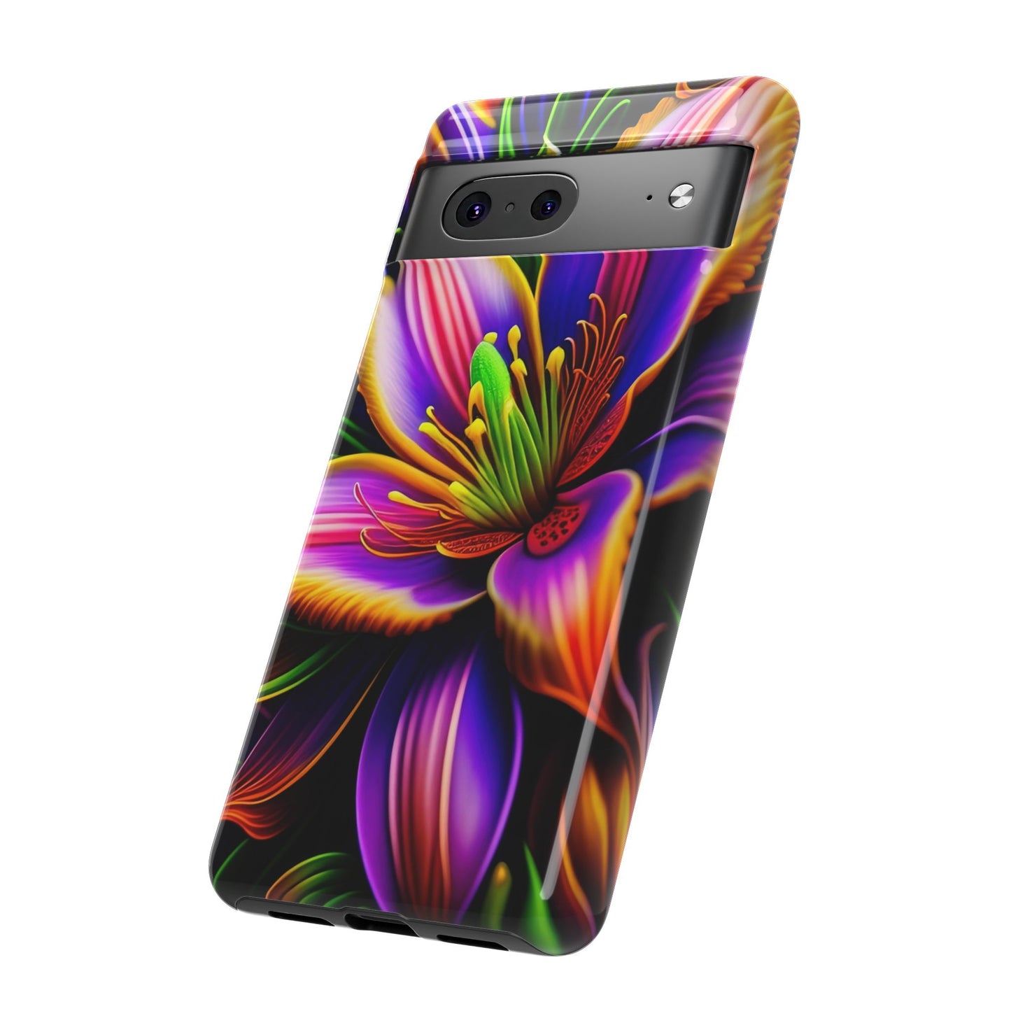 Floral Neon Tough Phone Case — Vivid Purple & Orange Lily Protective Cover