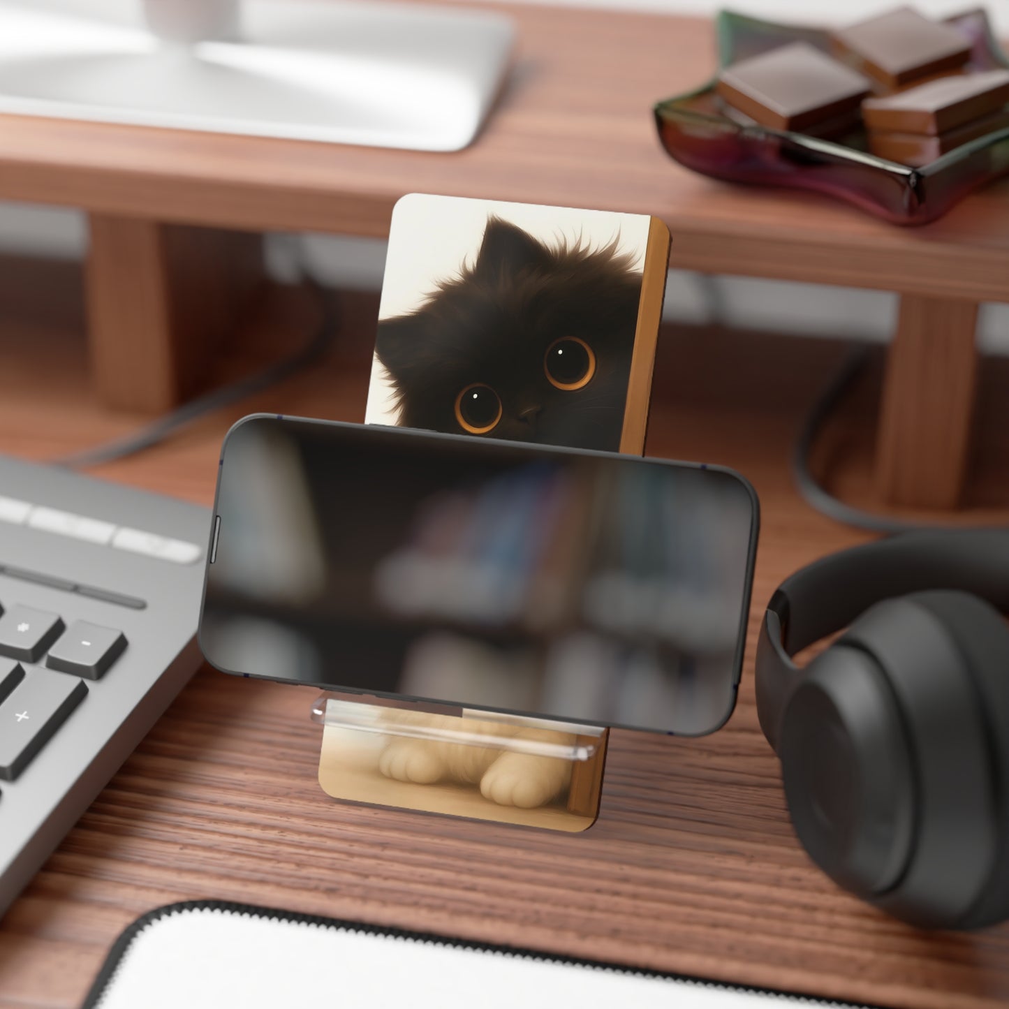 Cute Kittens Smartphone Stand — Foldable Mobile Display Stand with Adorable Black & White Cat Design