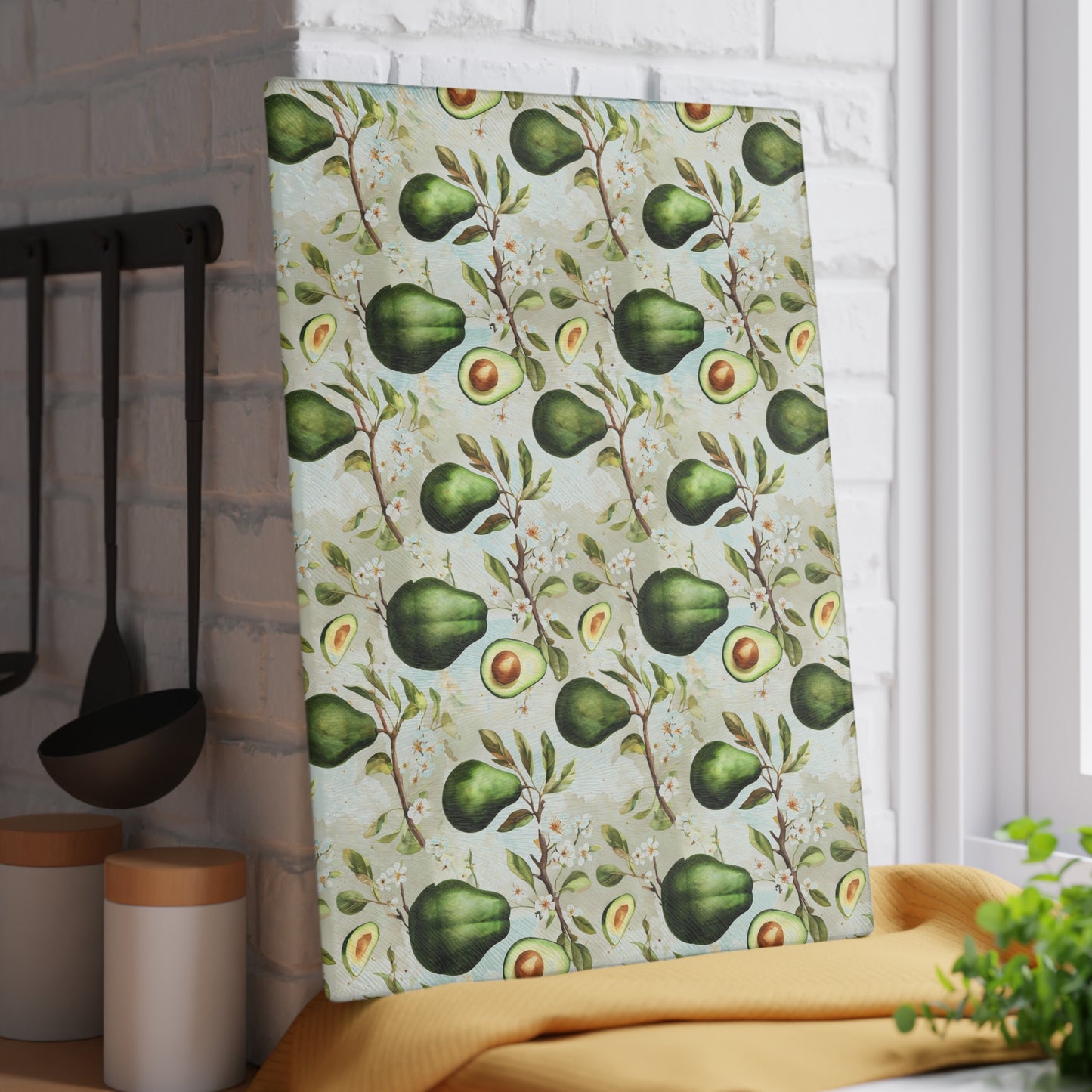 Avocado Pattern Glass Cutting Board — Decorative Kitchen Chopping Board