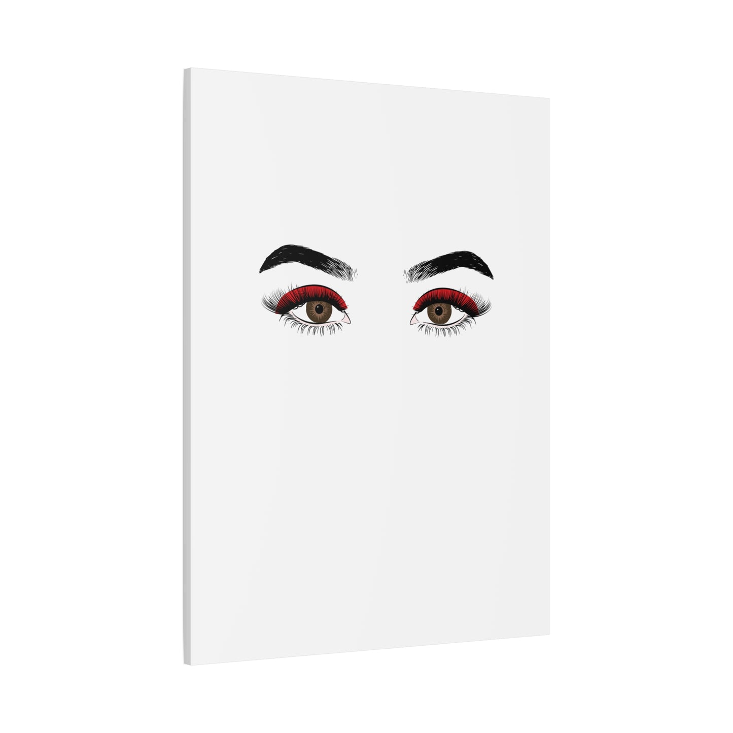 Glam Eyes Matte Canvas Wall Art — Brown Eyes with Red Lashes
