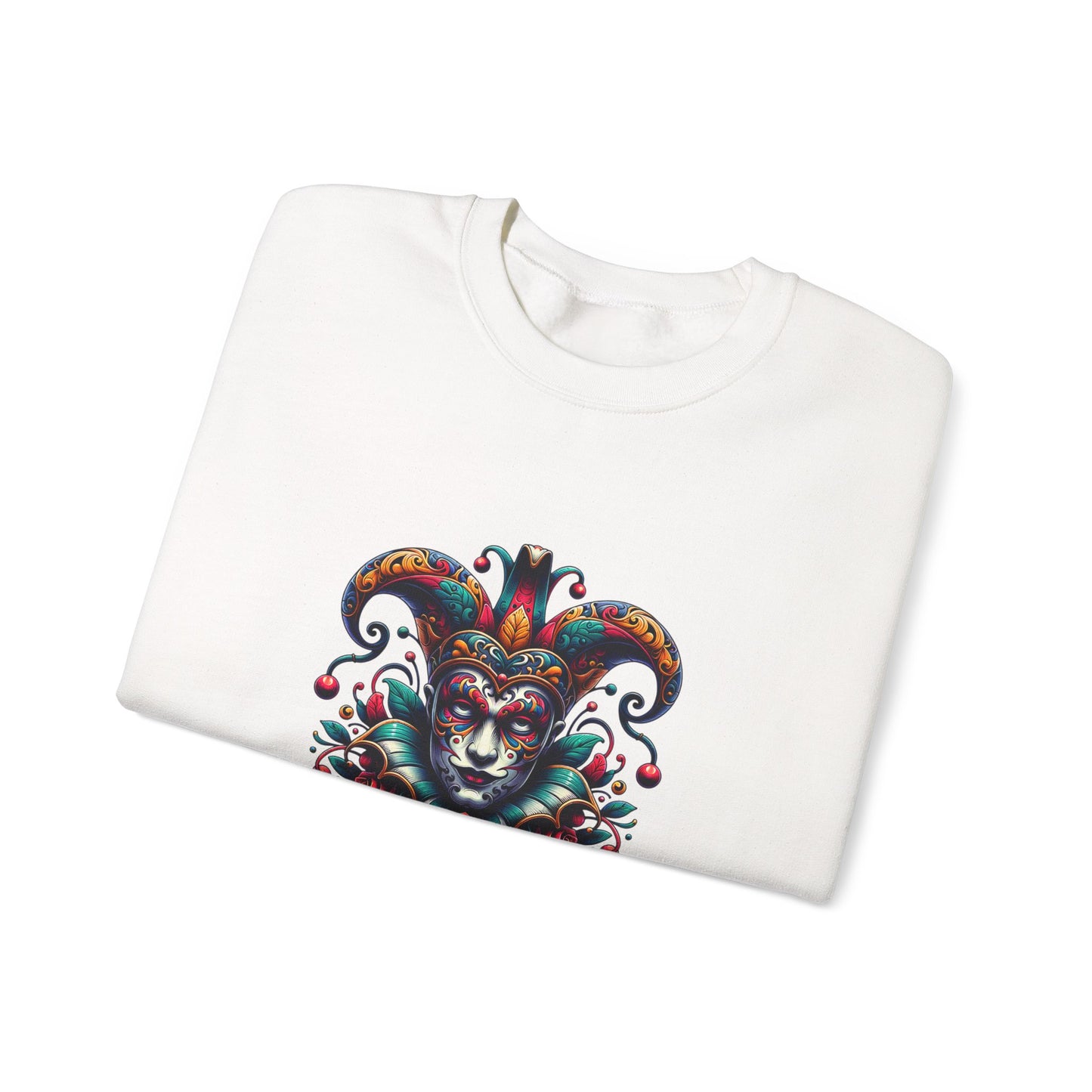 Colorful Jester Sweatshirt, Unisex Heavy Blend Crewneck, Unique Art Apparel, Trendy Fashion, Cozy Gift for Adults