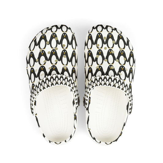 Kids Penguin Print EVA Foam Clogs — Cute Black & White Slip-On Sandals
