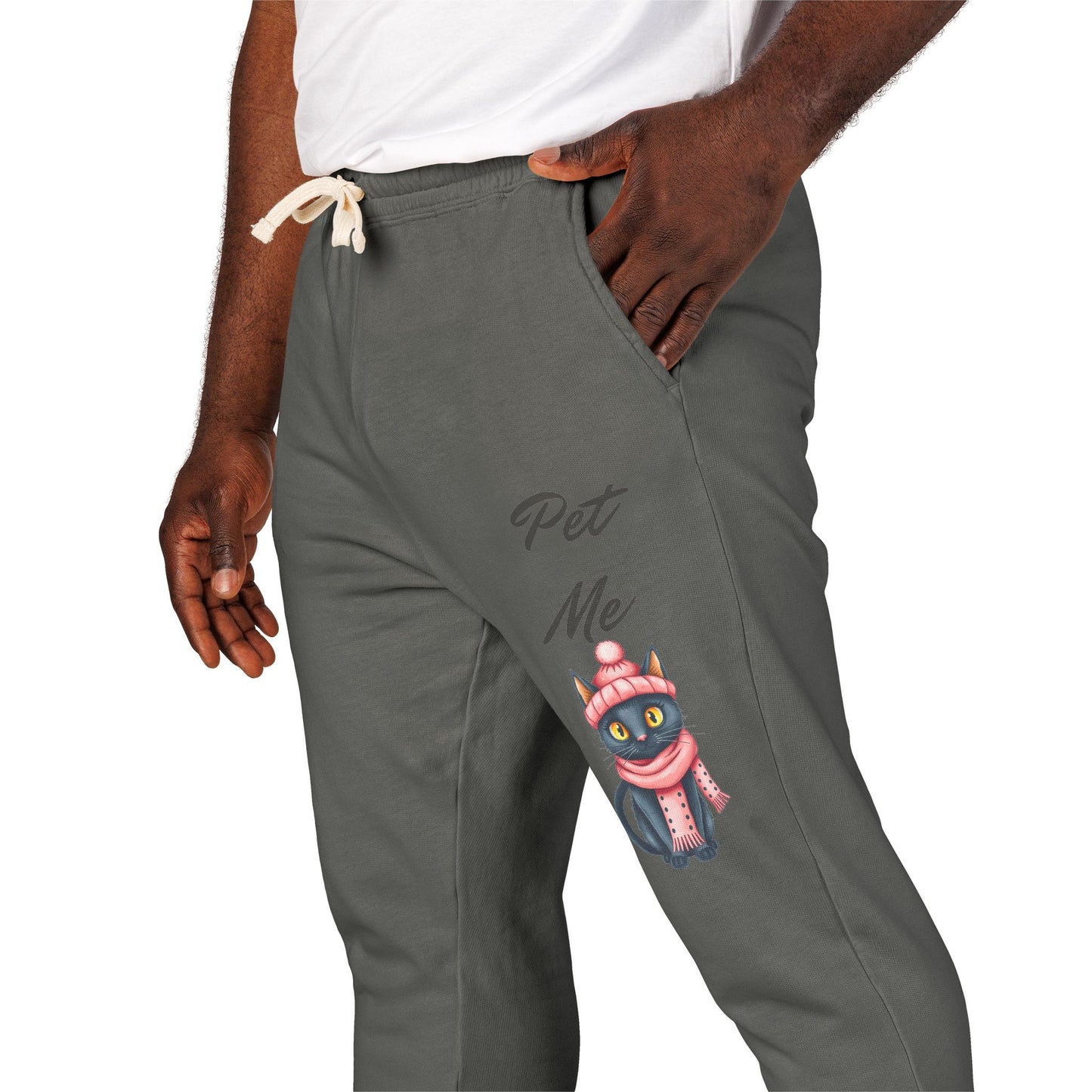 Sweatpants — Colorful Cosmic Cat Graphic "Pet Me" Joggers