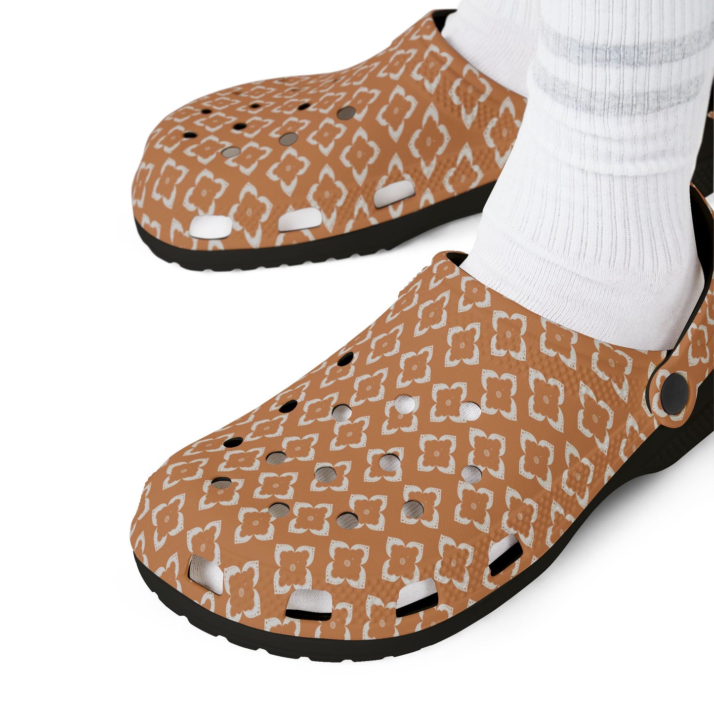 EVA Foam Clogs — Terracotta Geometric Pattern Slip-On Shoes