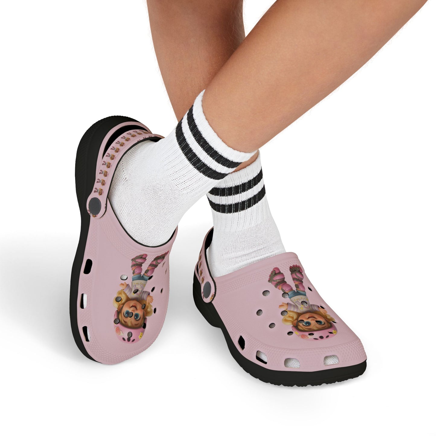 Kids Pink Character  Clogs / Croc — Cute Roller Girl Graphic