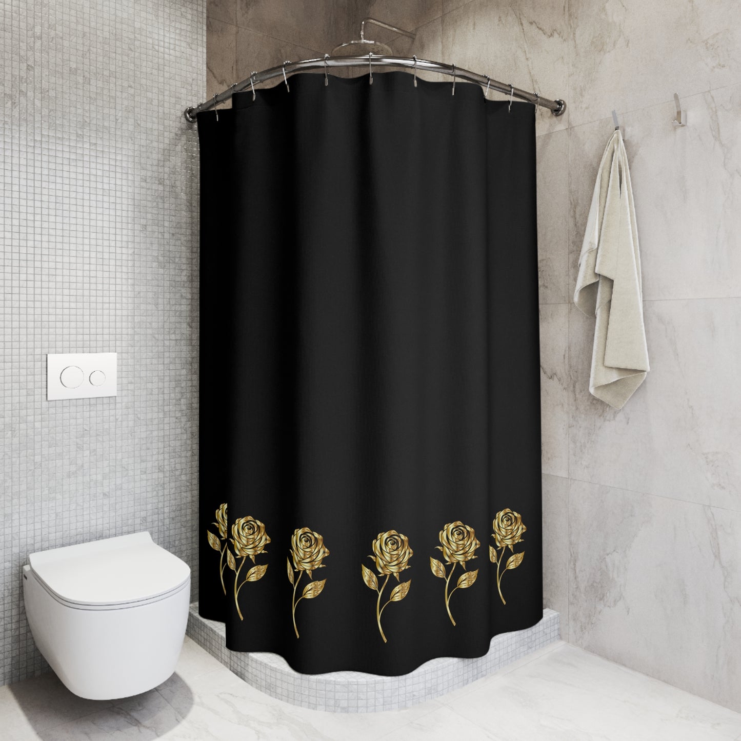 Elegant Black Rose Shower Curtain, Floral Bathroom Decor, Stylish Home Accessory, Gift for Homeowners, Modern Design