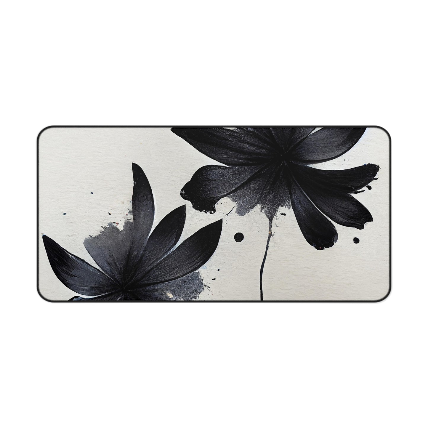 Black Ink Floral Desk Mat — Minimalist Monochrome Mousepad for Office & Home