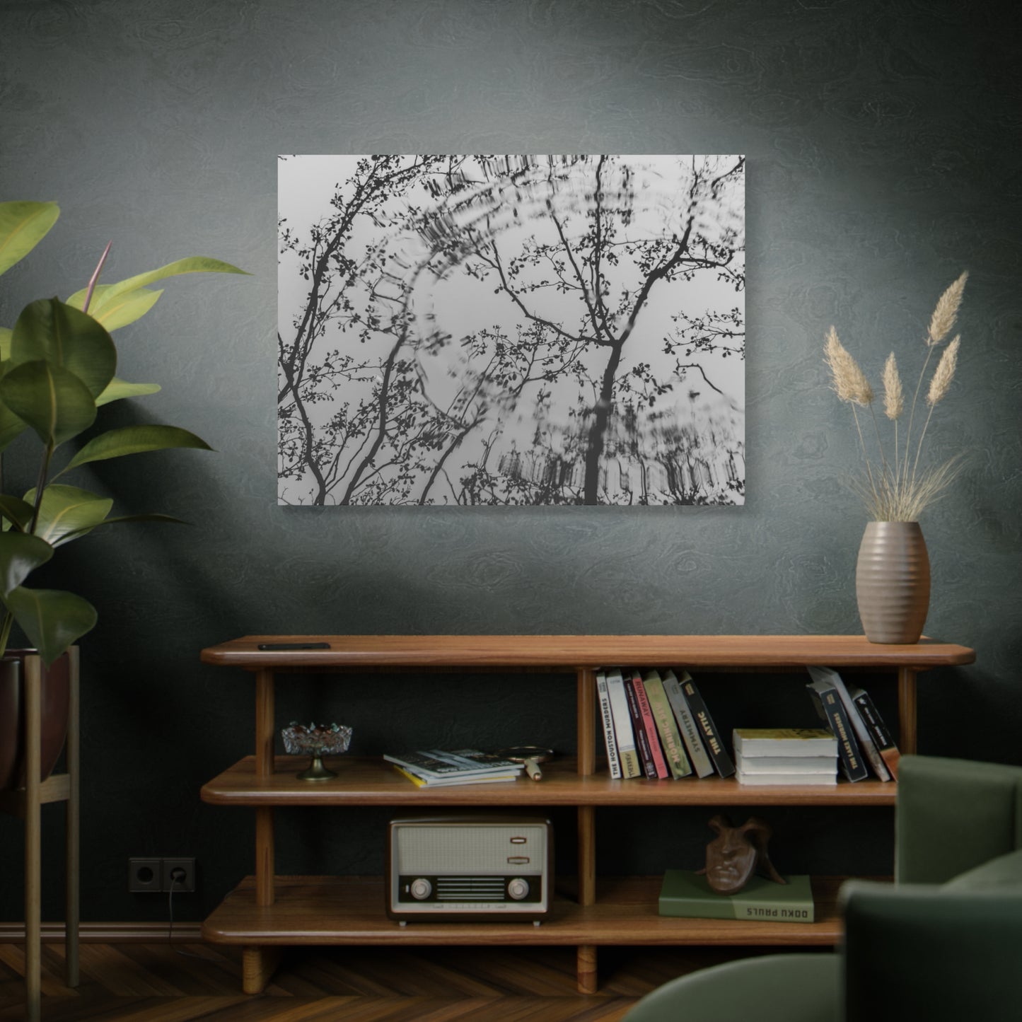 Canvas Wall Art — Monochrome Blurred Ferris Wheel with Tree Silhouettes