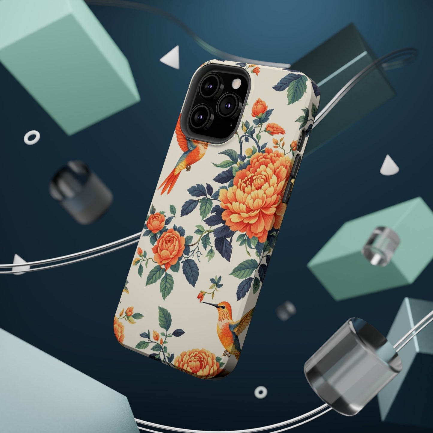 Floral Hummingbird Magnetic Phone Case — Impact-Resistant Protective Cover