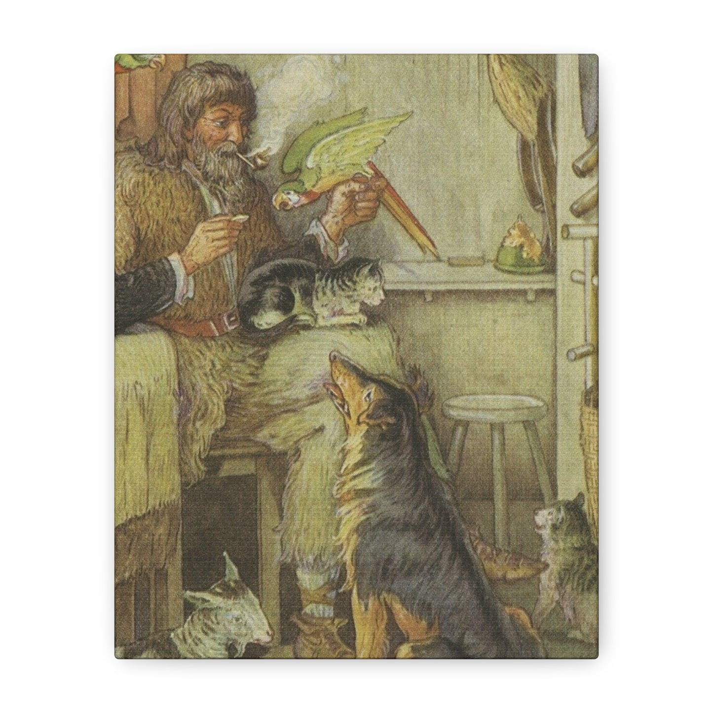 Vintage Cottage Animal Illustration Matte Canvas Print