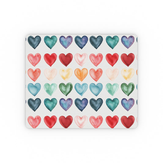 Colorful Watercolor Hearts Rectangular Mouse Pad — Vibrant Desk Mousepad for Home & Office