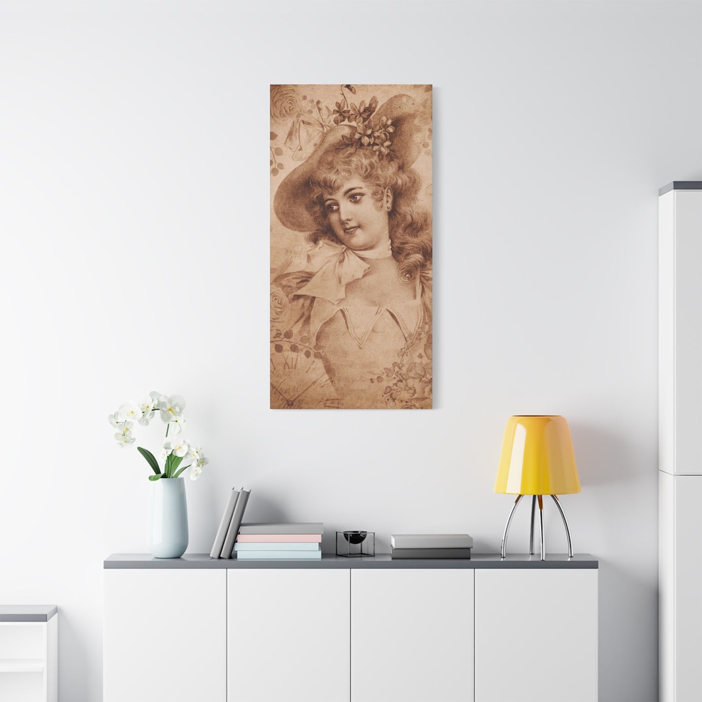 Vintage Sepia Portrait Canvas — Romantic Victorian Lady Matte Wall Art
