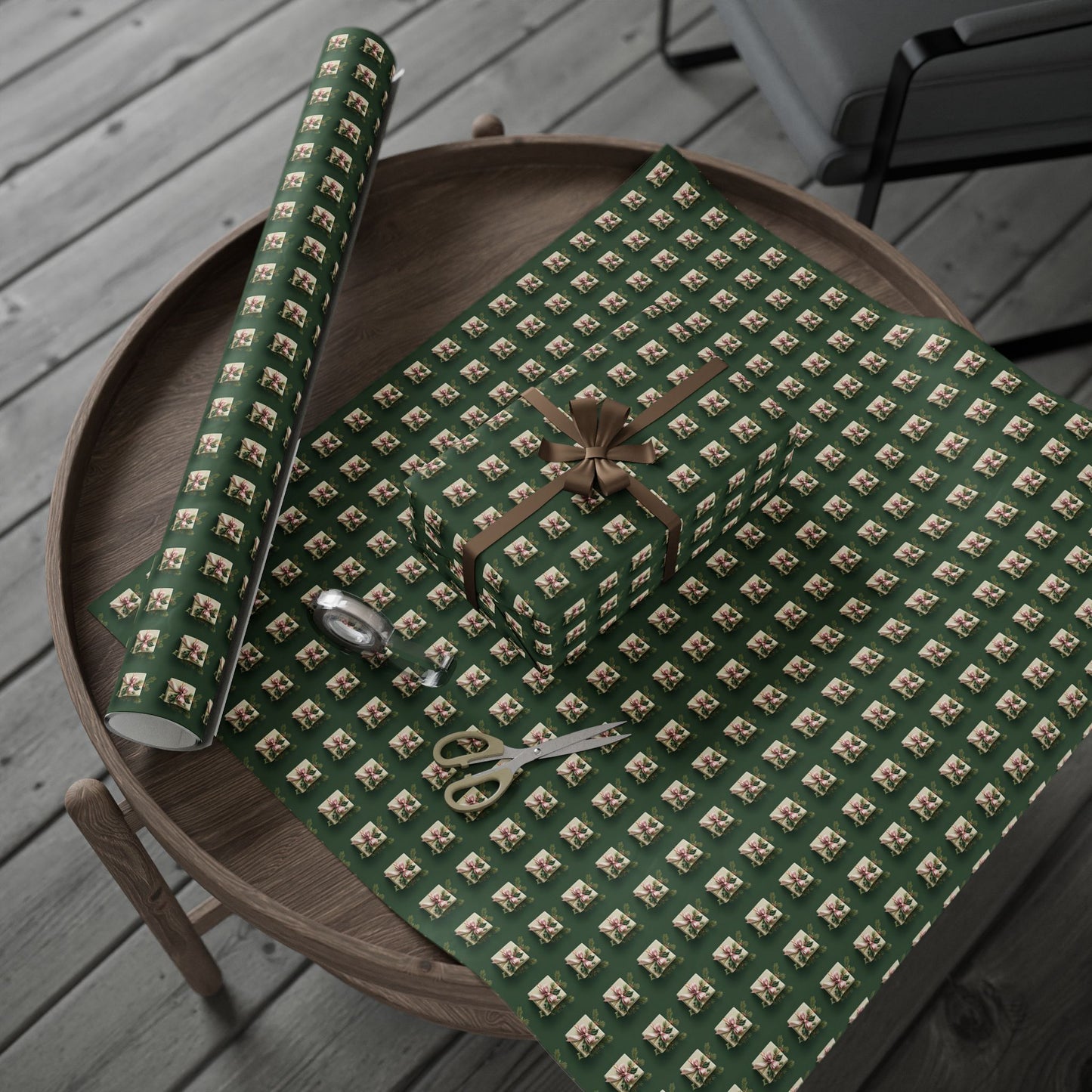 Holiday Floral Gift Wrap — Green Lily Pattern Wrapping Paper Roll