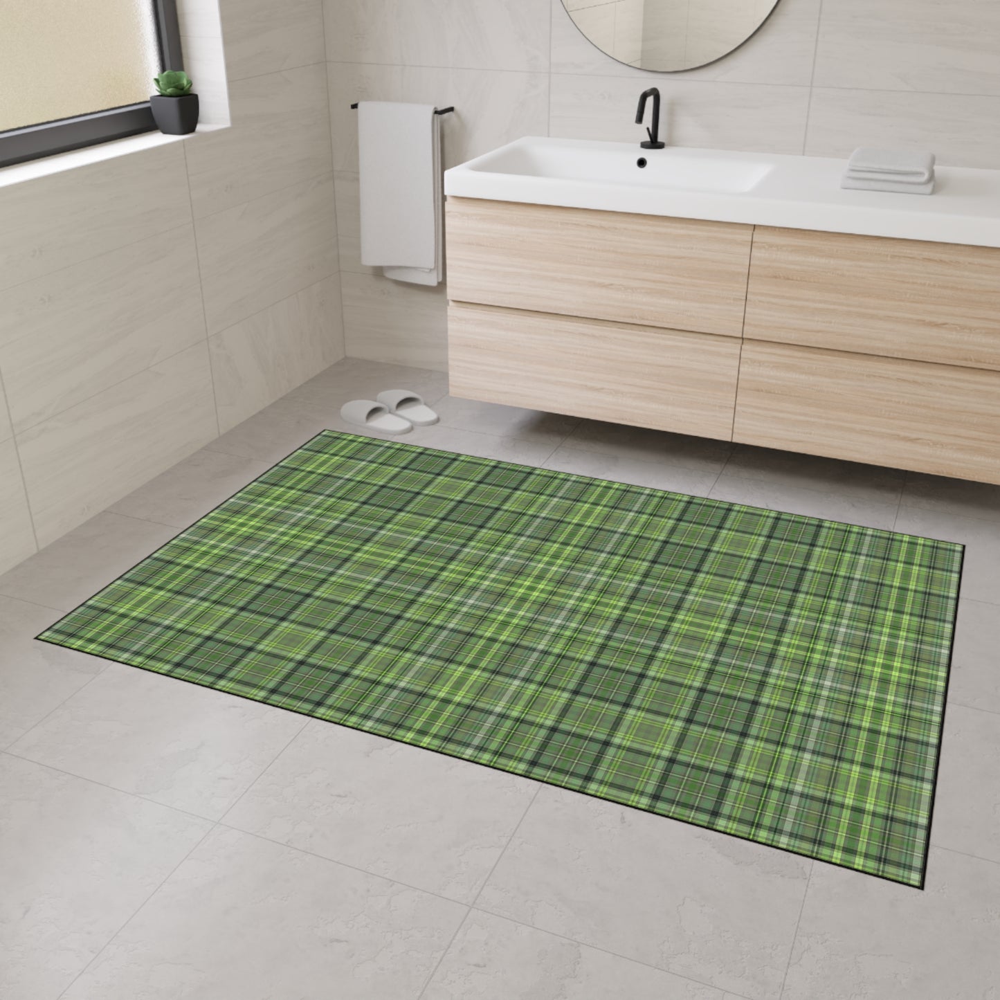 Green Plaid Heavy-Duty Floor Mat — Durable Non-Slip Entry Rug