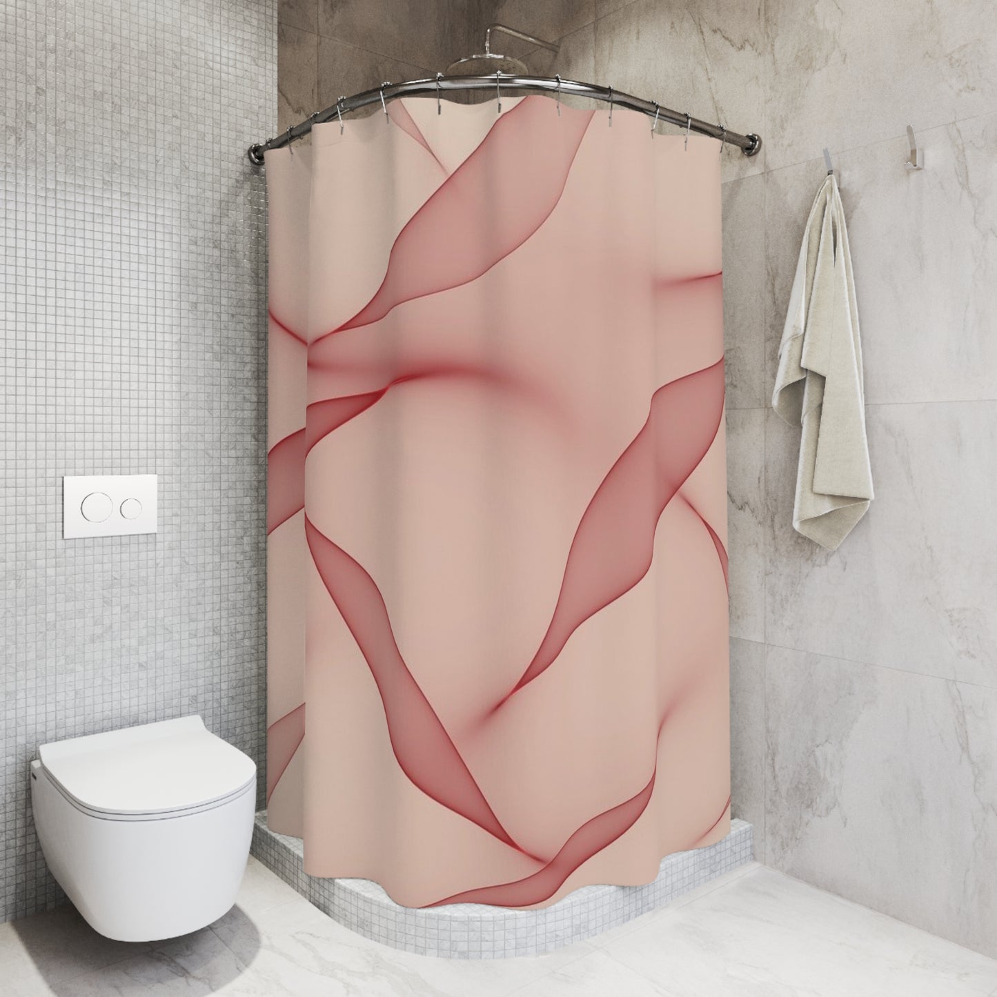 Blush Wave Shower Curtain — Soft Pink Abstract Bathroom Decor