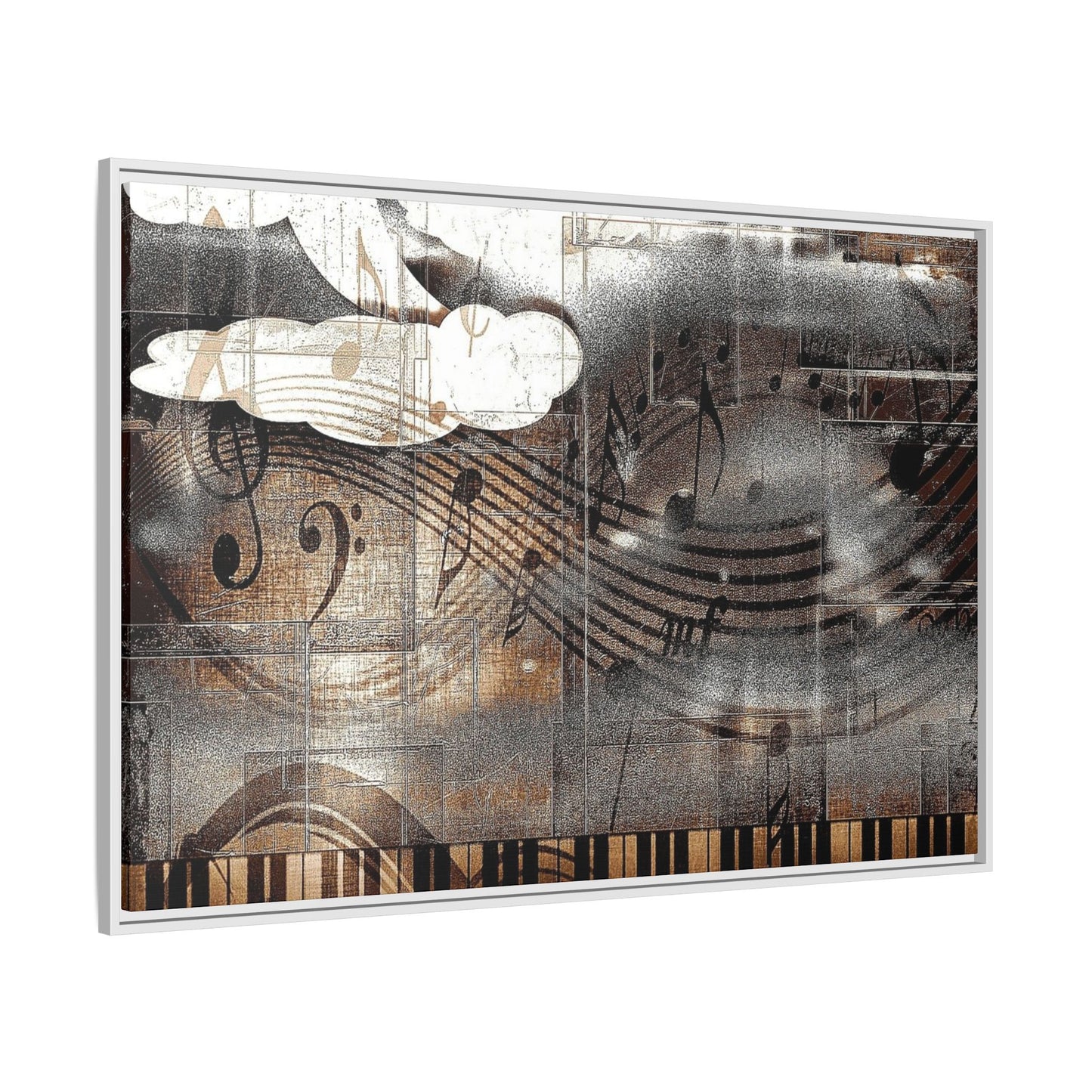 Framed Music Notes Canvas Print — Abstract Vintage Piano & Sheet Music Wall Art