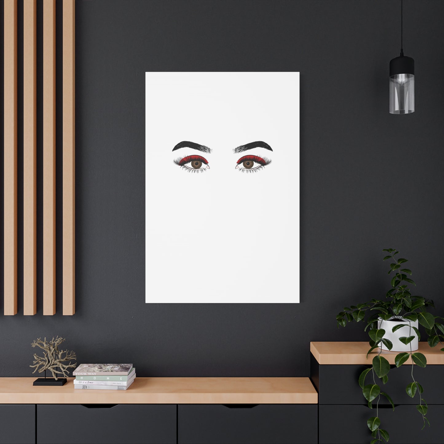 Glam Eyes Matte Canvas Wall Art — Brown Eyes with Red Lashes
