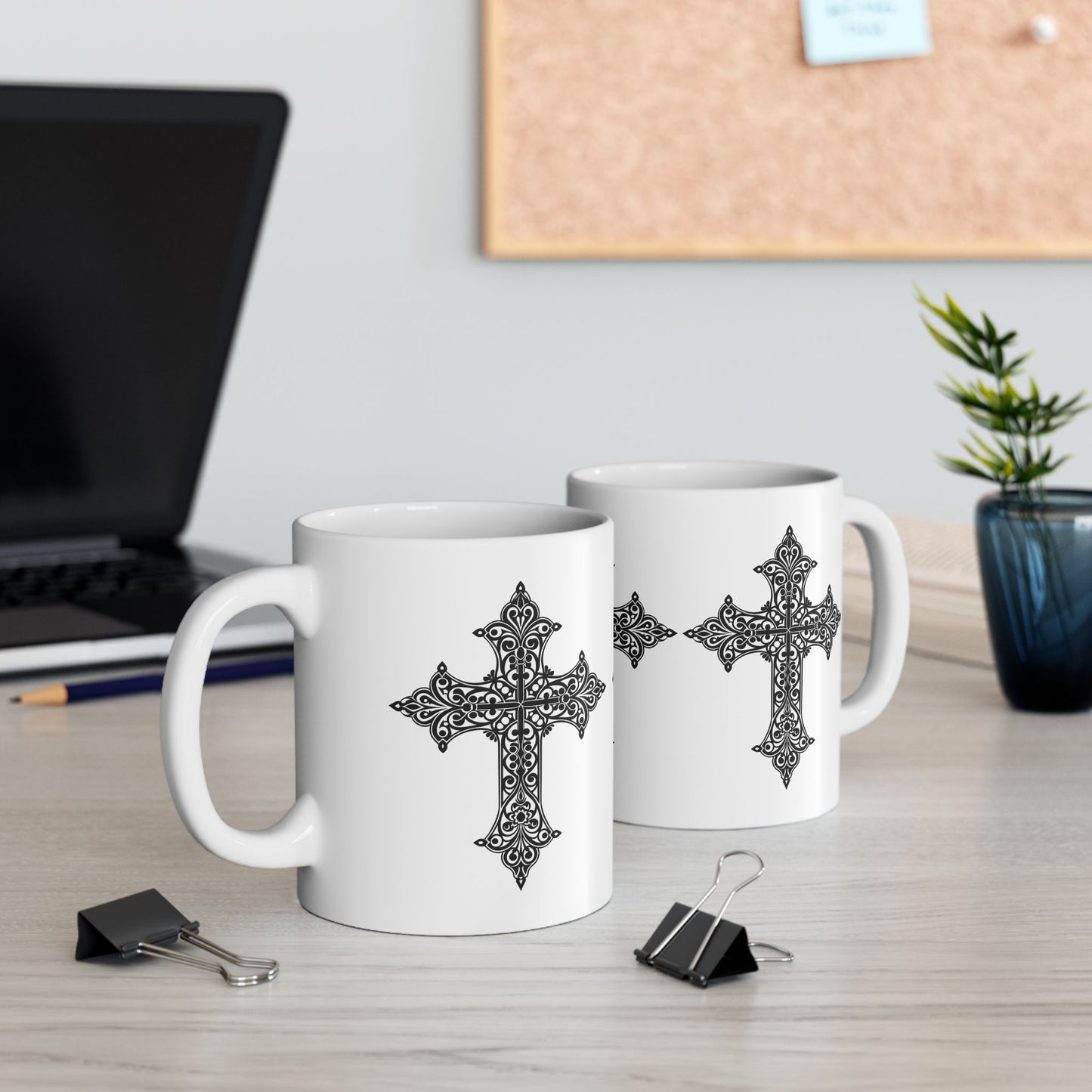 Gothic Cross Ceramic Mug - Spiritual Gift for Faith Lovers, Black and White Design, Perfect for Coffee or Tea, Housewarming, Religious [...]