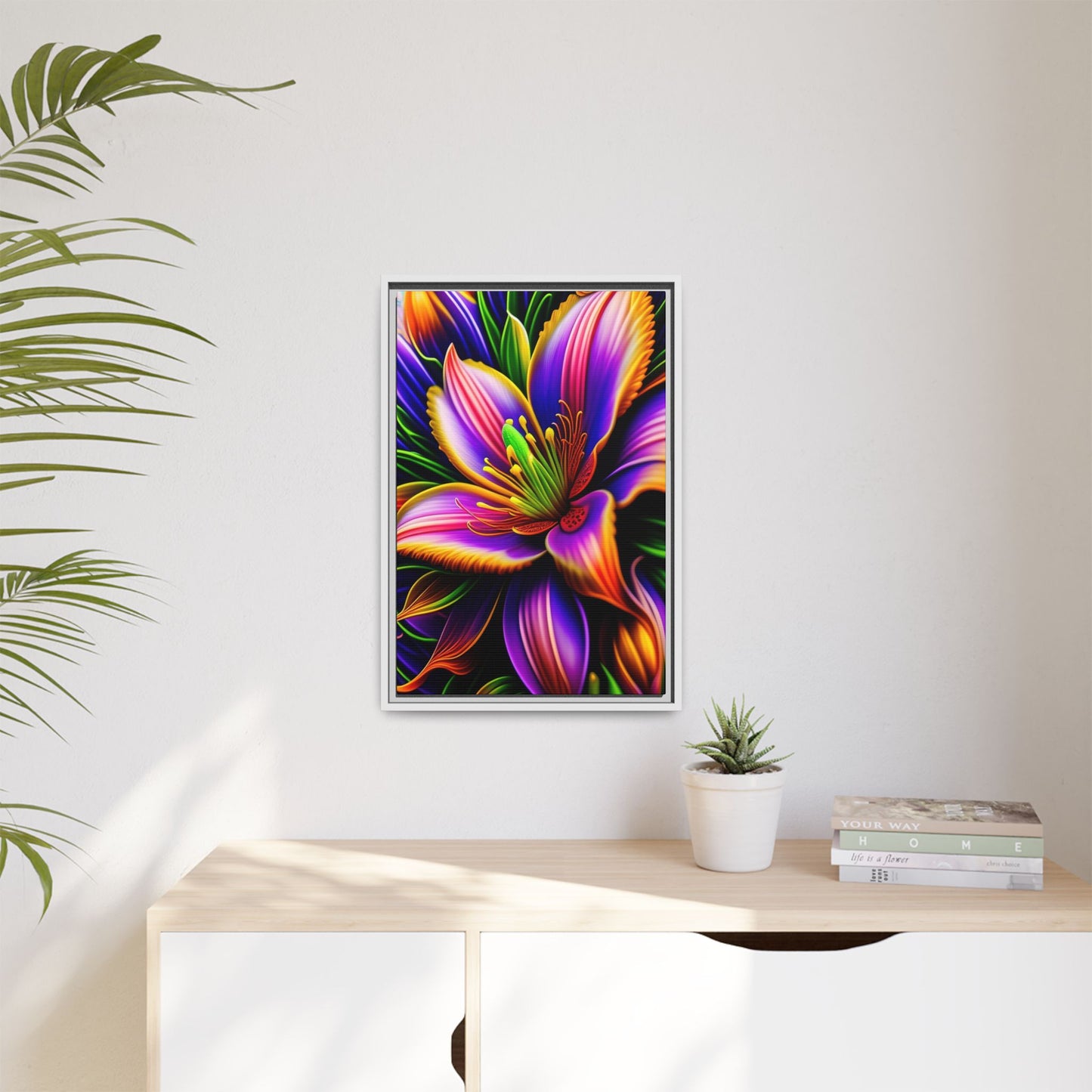 Vibrant Neon Floral Matte Canvas Print — Framed Wall Art