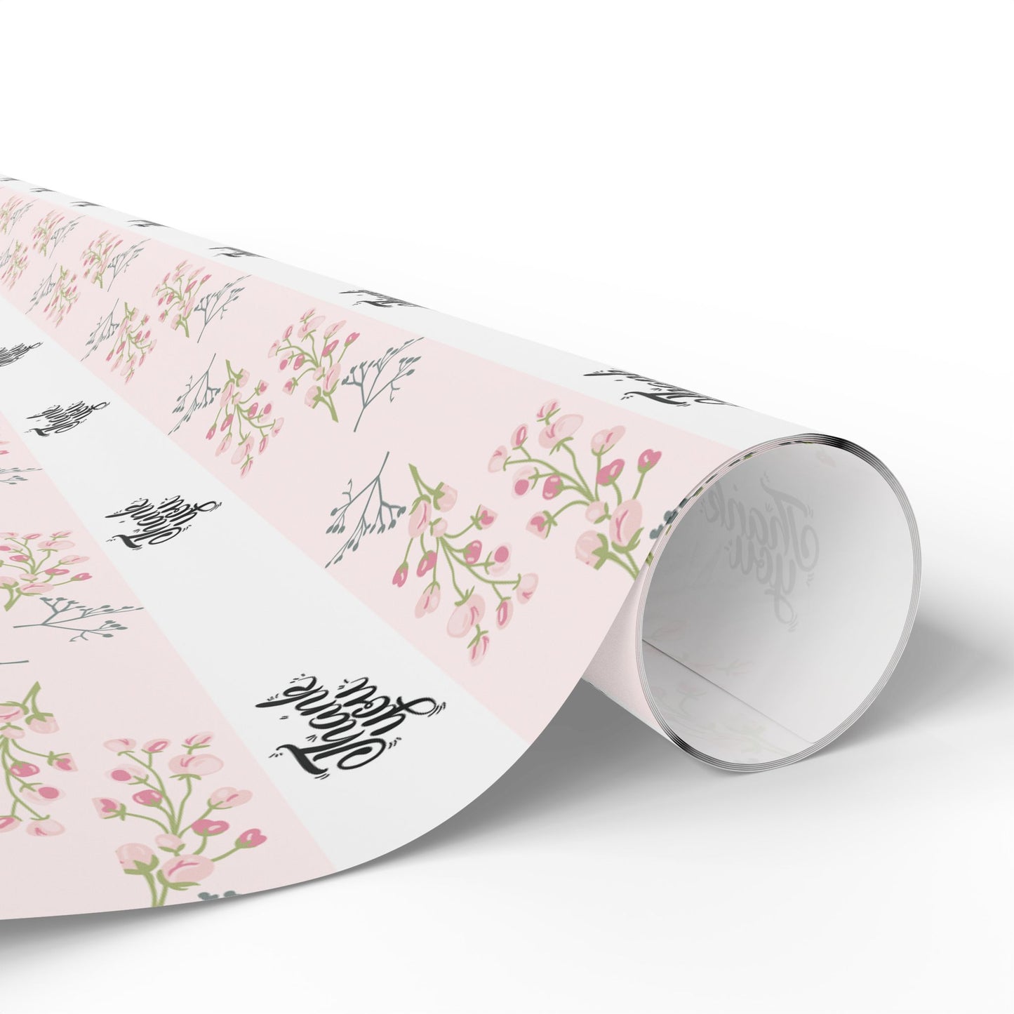 Floral Pink Thank you Wrapping Paper Roll