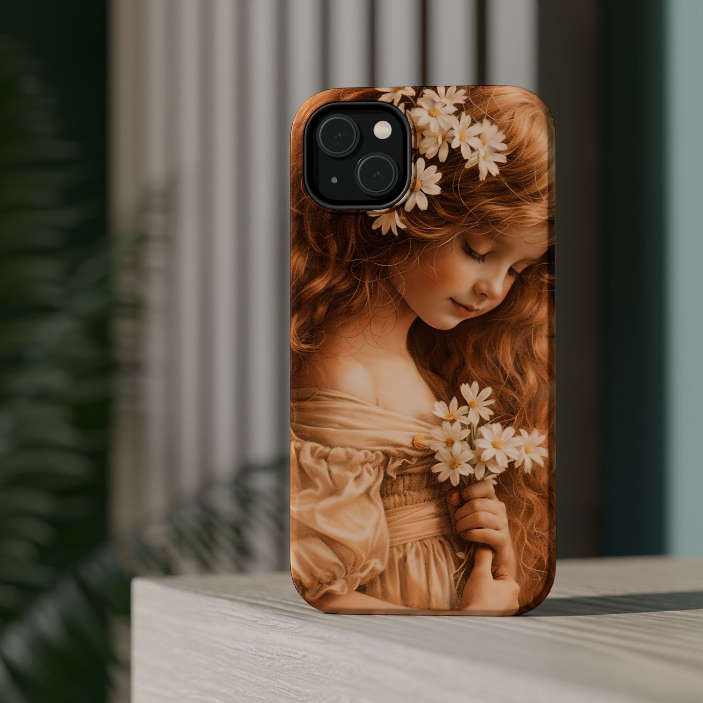 Vintage Floral Girl Magnetic Impact Phone Case — Protective iPhone Cover with Sepia Art