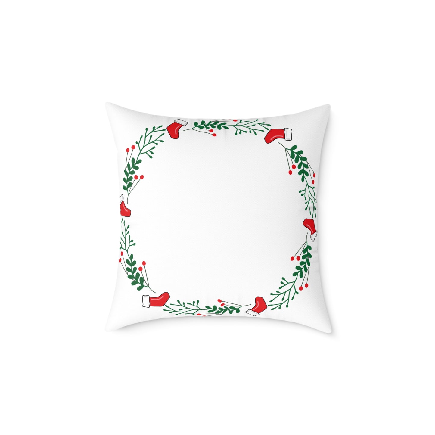 Holiday Holly Corner Square Pillow - Festive Red Berries & Greenery Throw Pillow