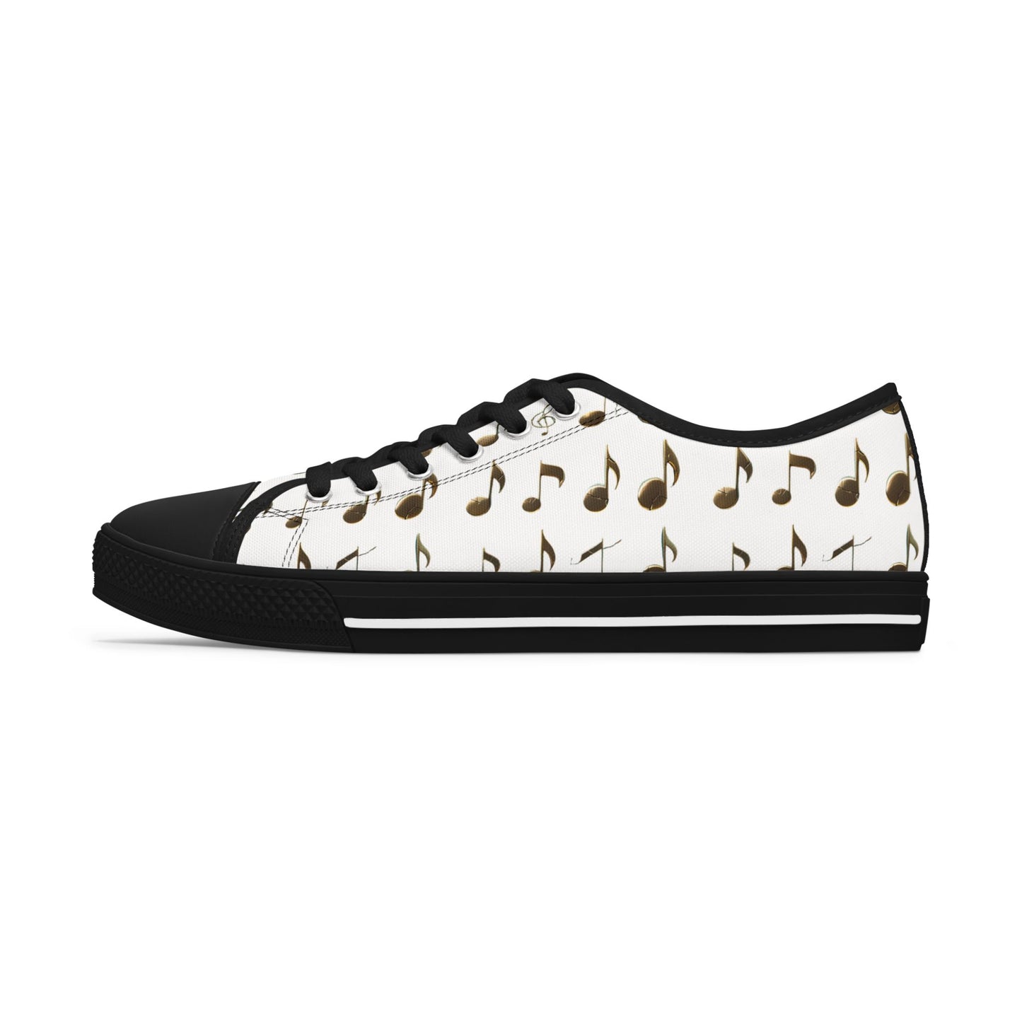 Music Note Low-Top Sneakers — White Casual Canvas Shoes with Musical Notes Pattern