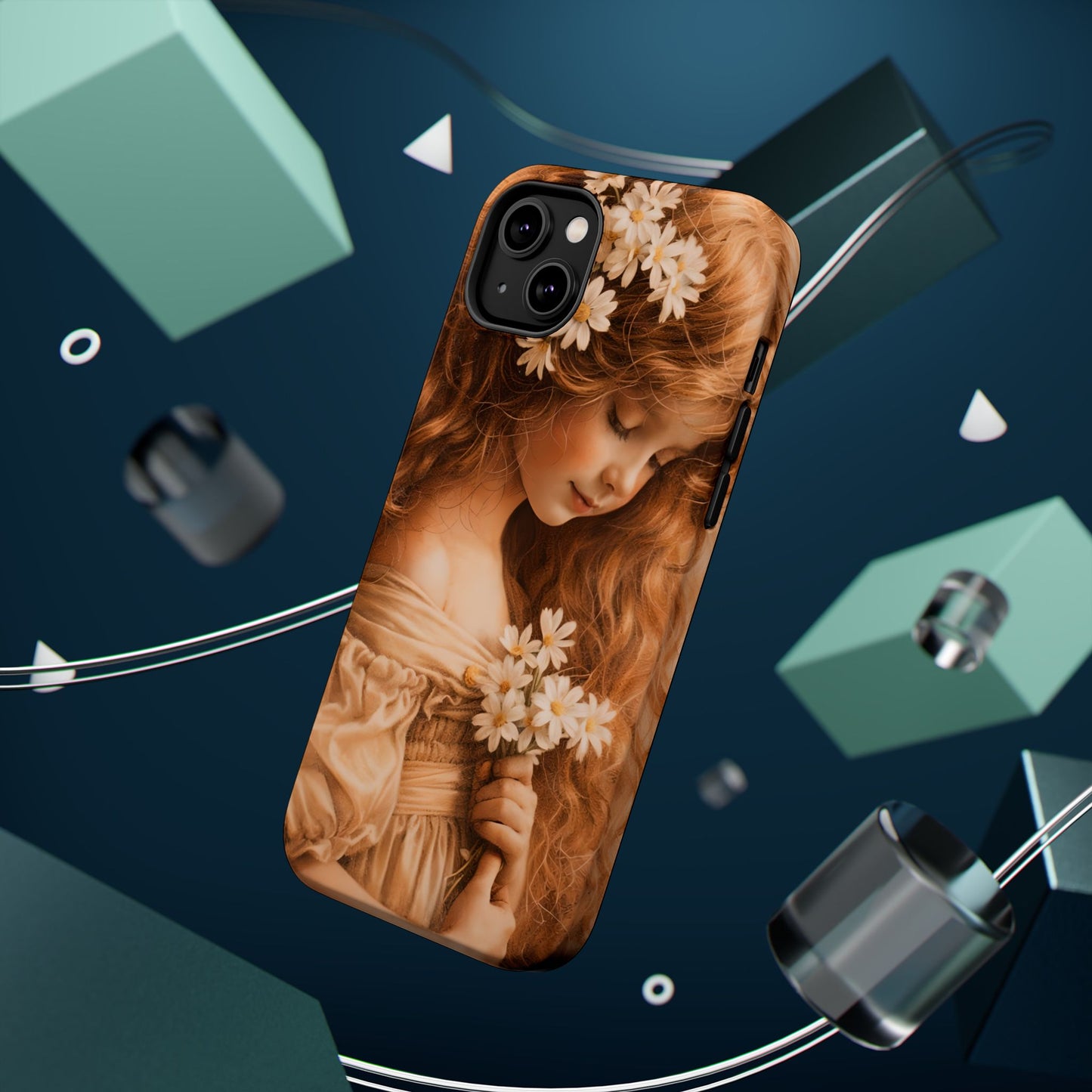 Vintage Floral Girl Magnetic Impact Phone Case — Protective iPhone Cover with Sepia Art