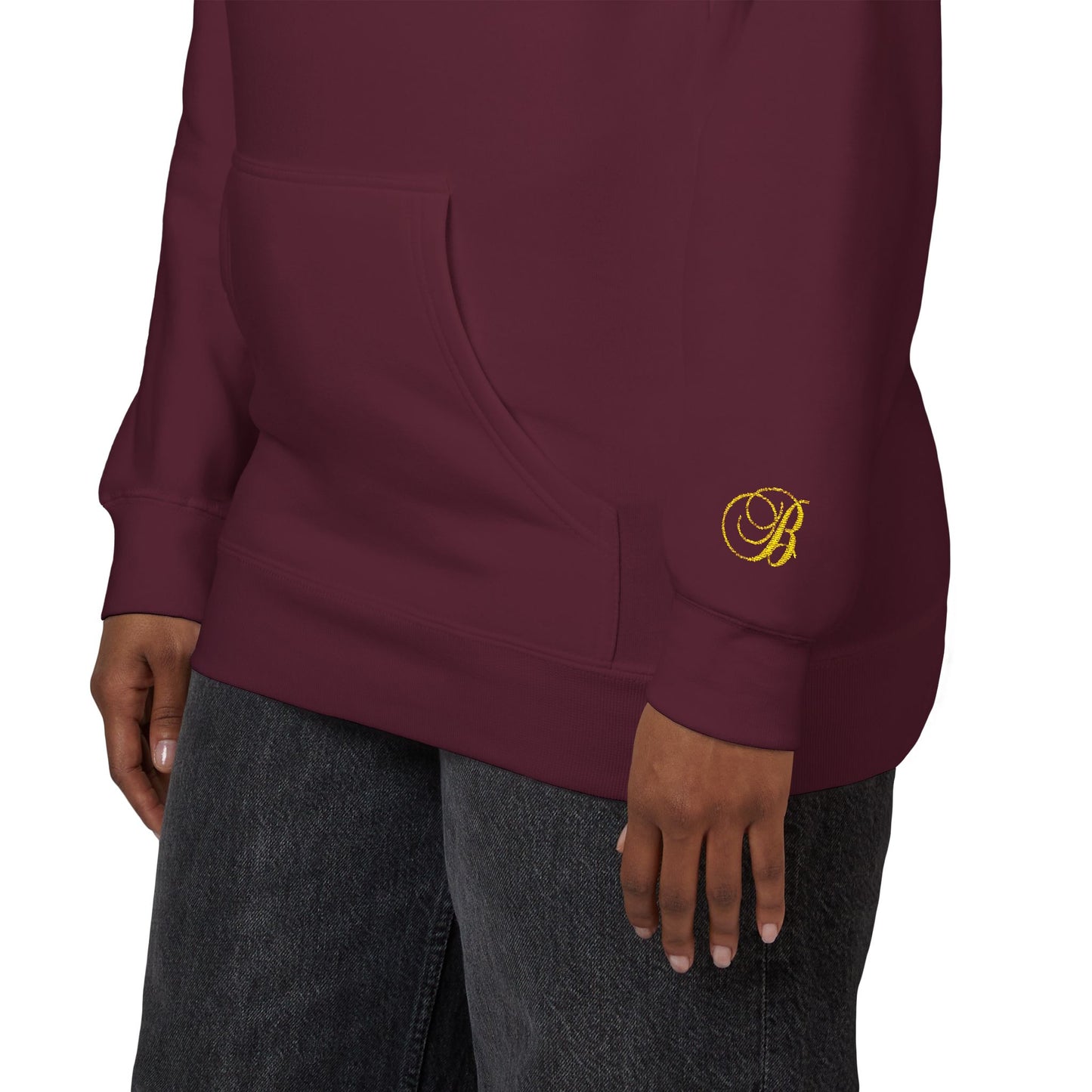 Coral Gold Floral Initial Hoodie — Monogram 'B' Casual Pullover