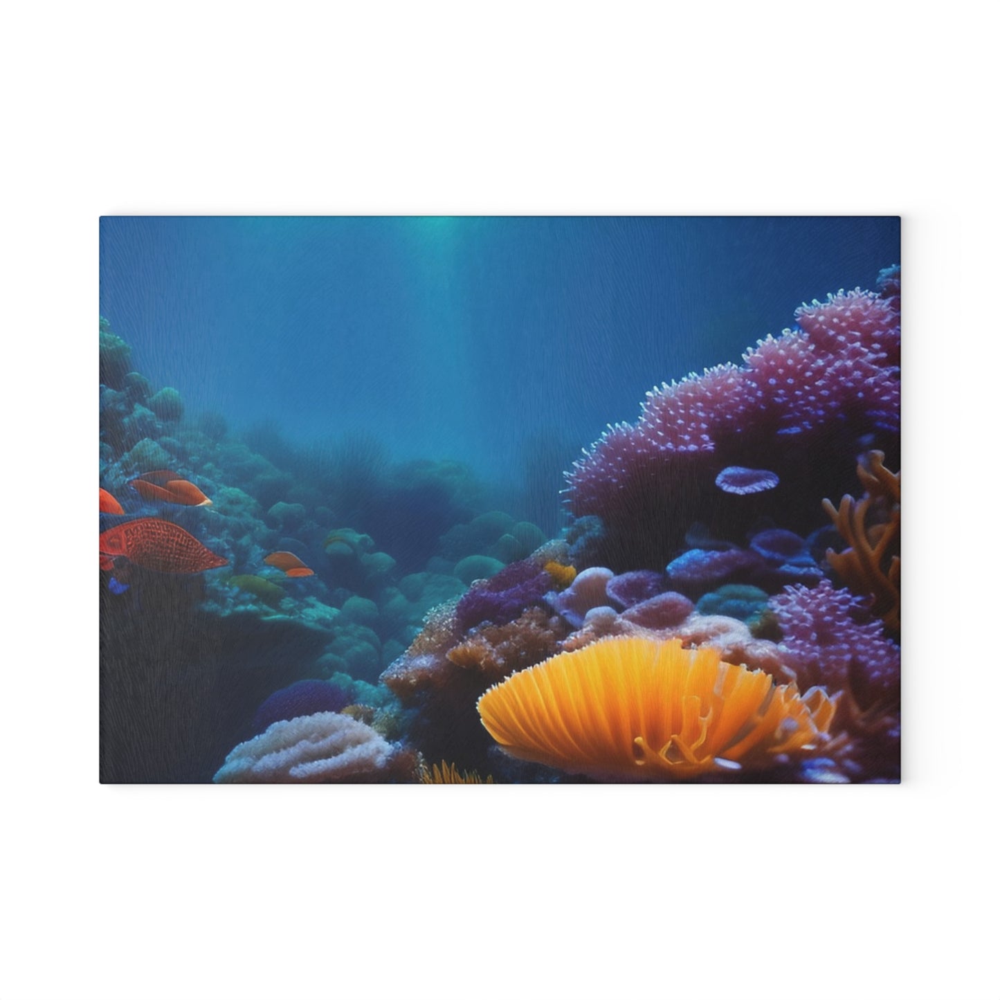 Ocean Coral Glass Cutting Board — Underwater Reef Kitchen Board
