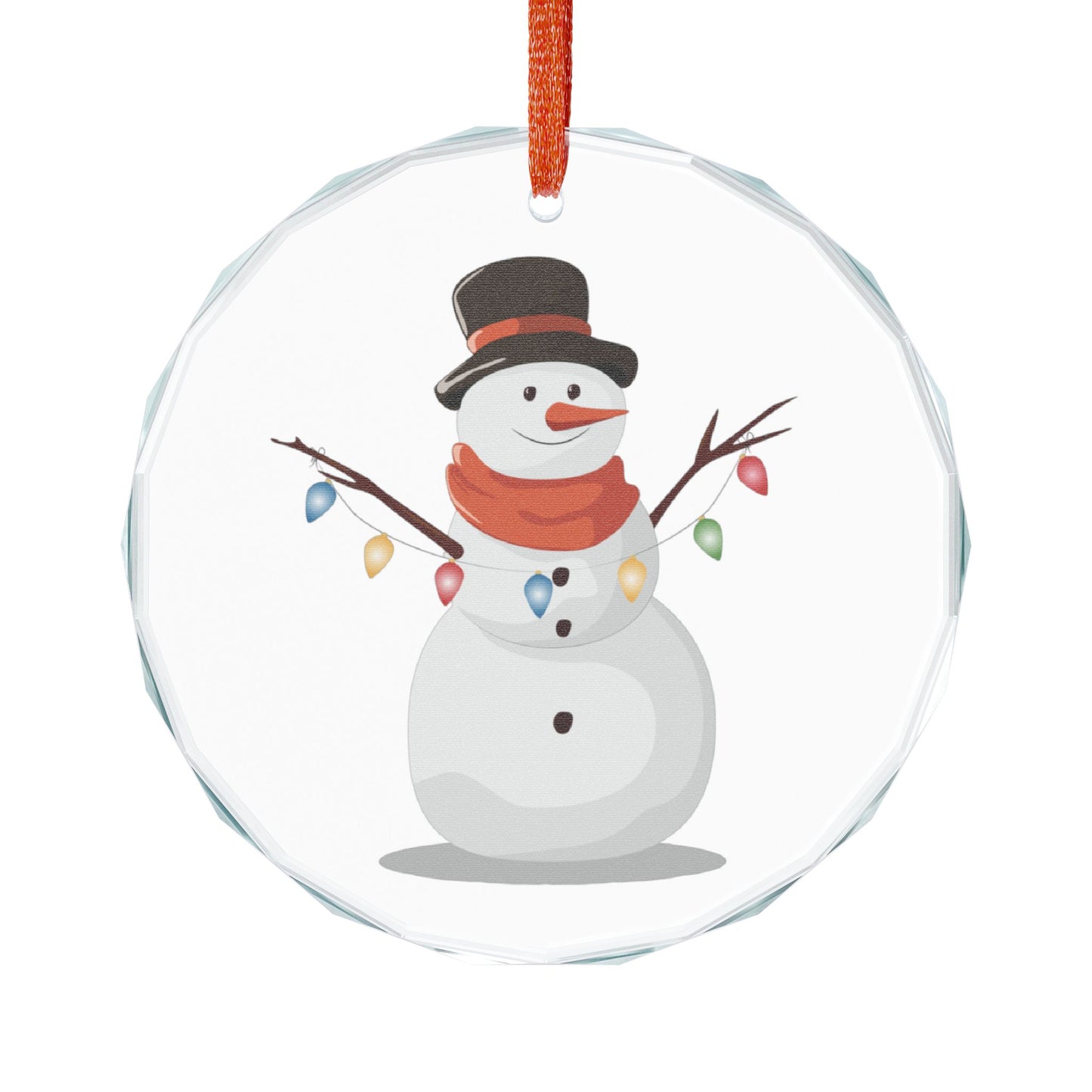 Crystal Ornament — Festive Snowman Heart Glass Ornament