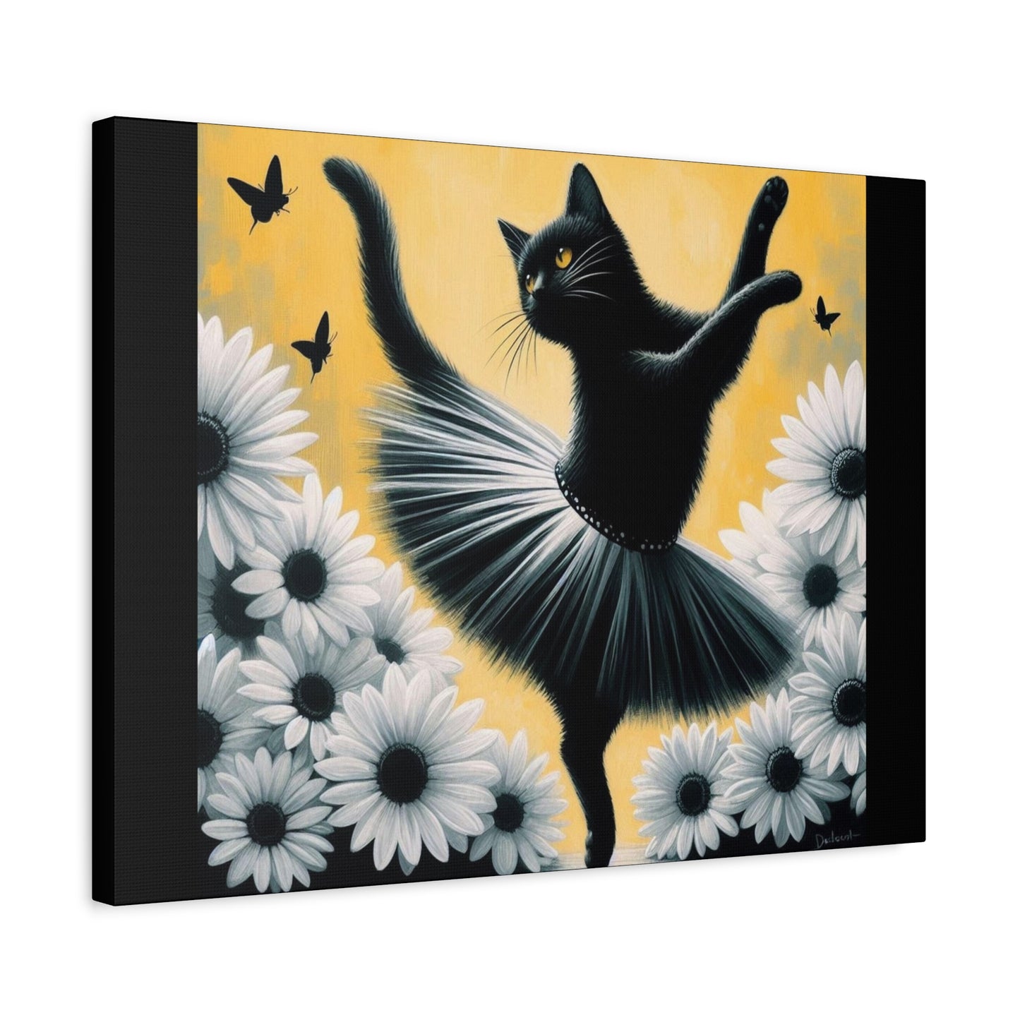 Ballet Black Cat Canvas Print — Whimsical Cat Ballerina Wall Art