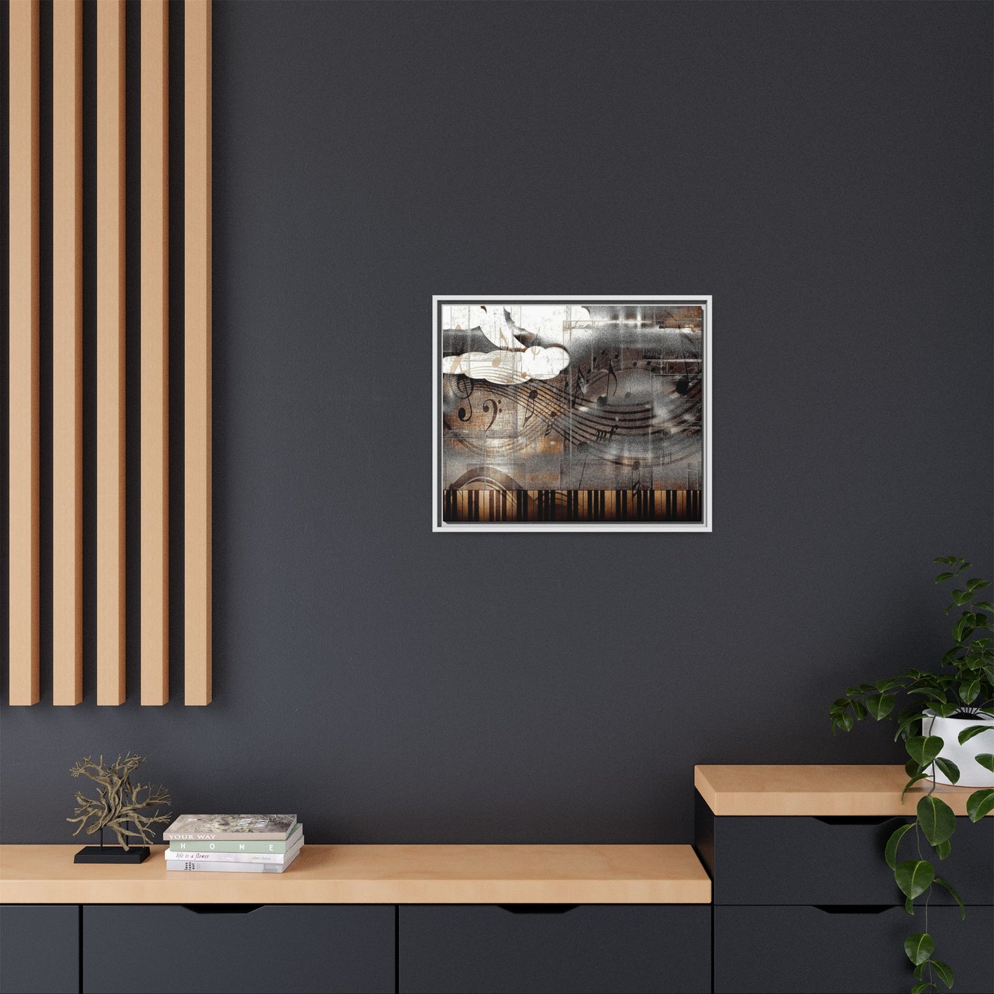 Framed Music Notes Canvas Print — Abstract Vintage Piano & Sheet Music Wall Art