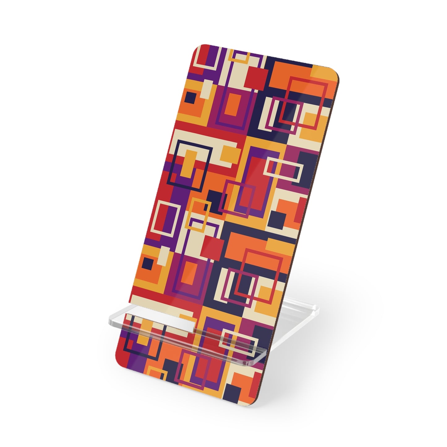 Phone Stand — Retro Geometric Orange & Purple Mobile Display Stand